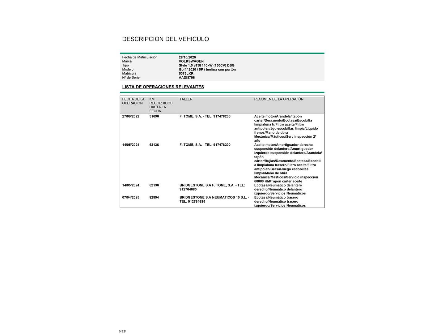 Foto del mantenimiento del Volkswagen Golf Volkswagen Golf Style 1.5 eTSI (150 CV) DSG