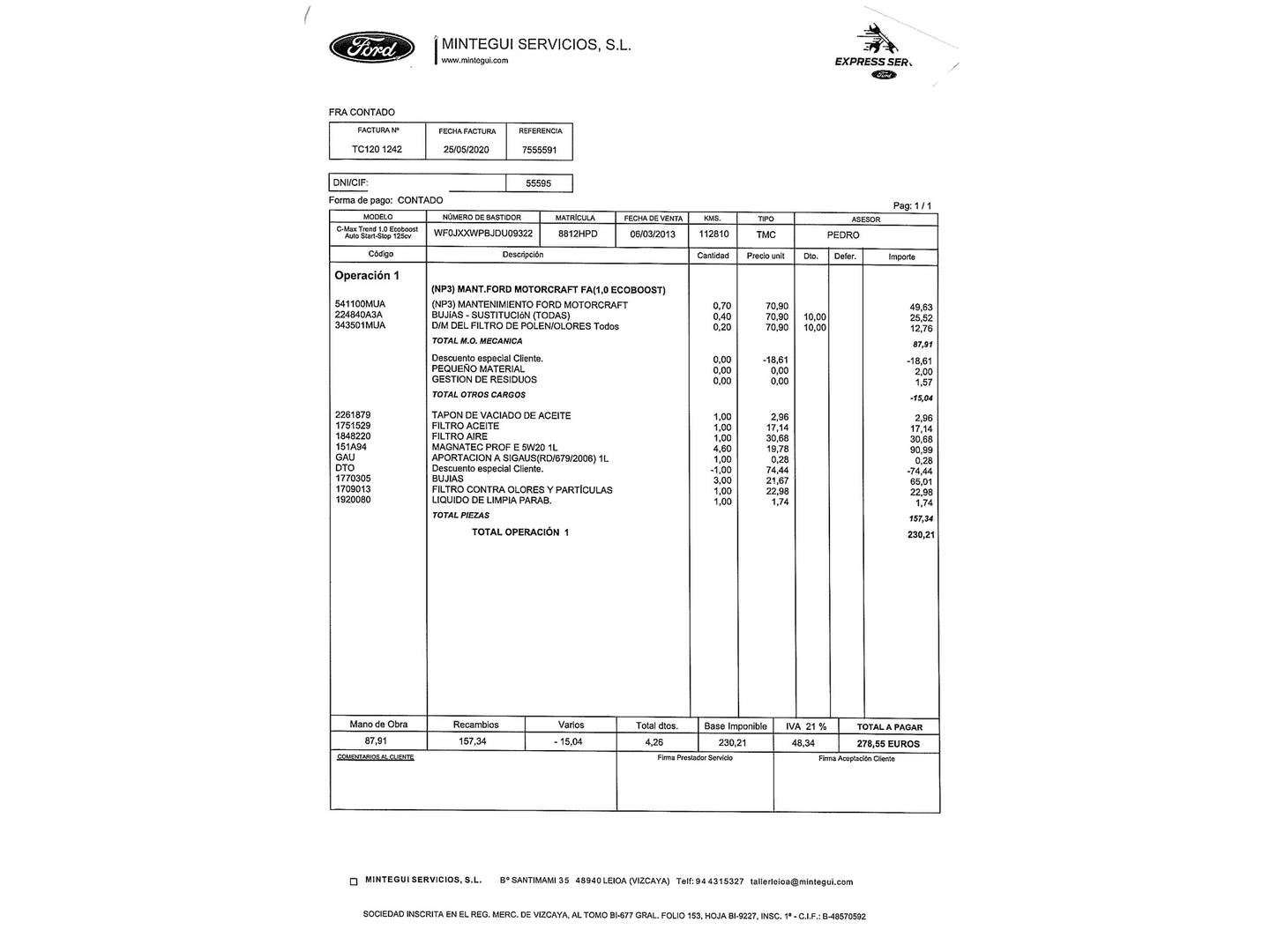 Foto del mantenimiento del Ford C-Max Ford C-Max 1.0 EcoBoost S&S Trend (125 CV)