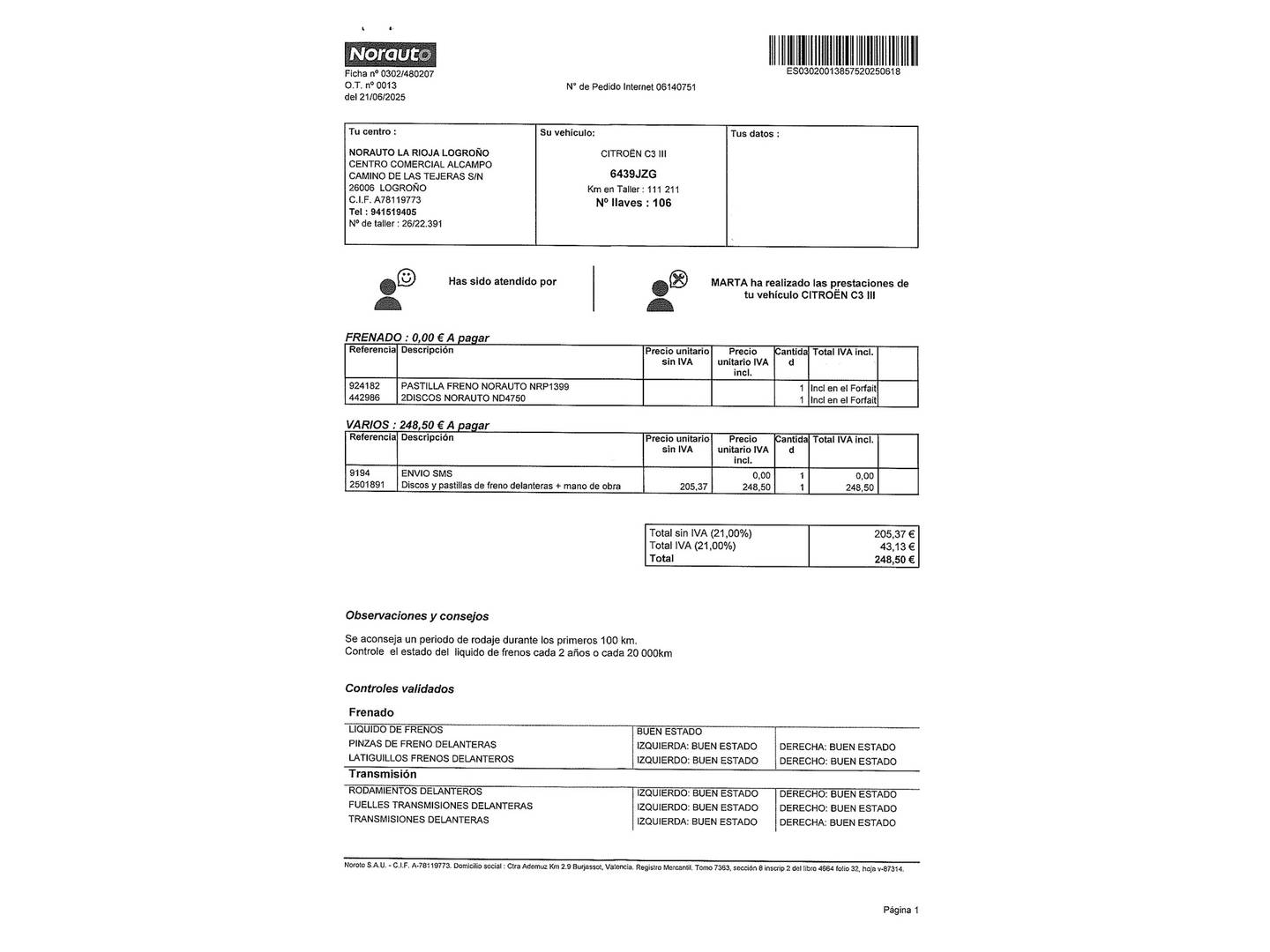 Foto del mantenimiento del Citroën C3 Citroën C3 BlueHDi 75 S&S Shine (75 CV)