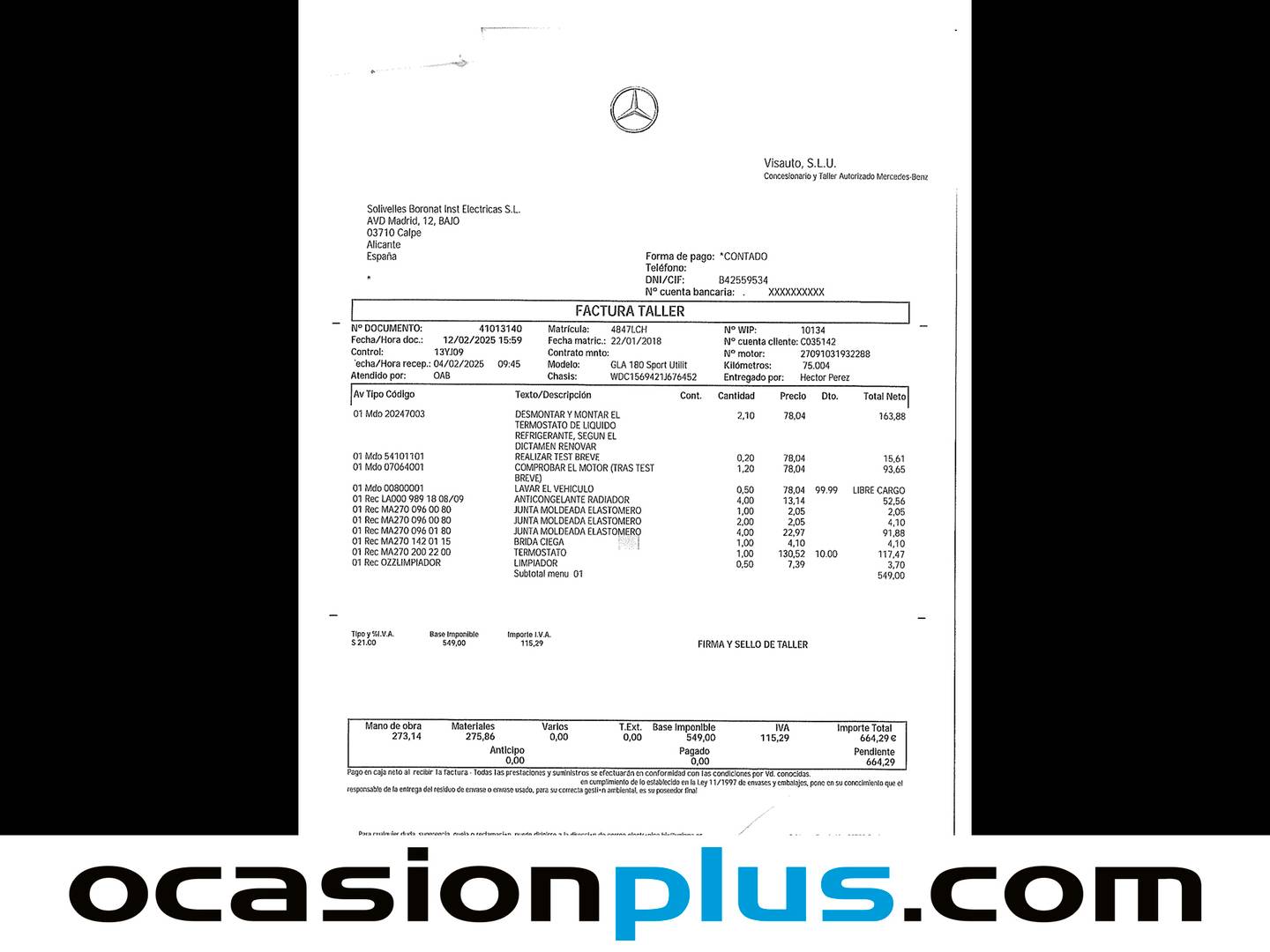 Foto del mantenimiento del Mercedes GLA Mercedes-Benz GLA 180 (122 CV)