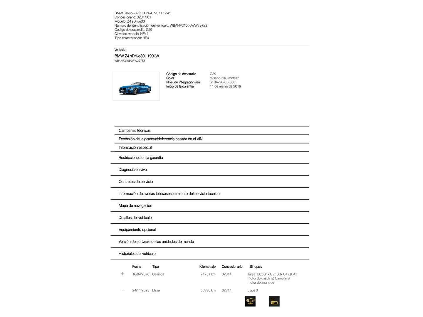 Foto del mantenimiento del BMW Z4 BMW Z4 sDrive30i Cabrio (258 CV) Pack M