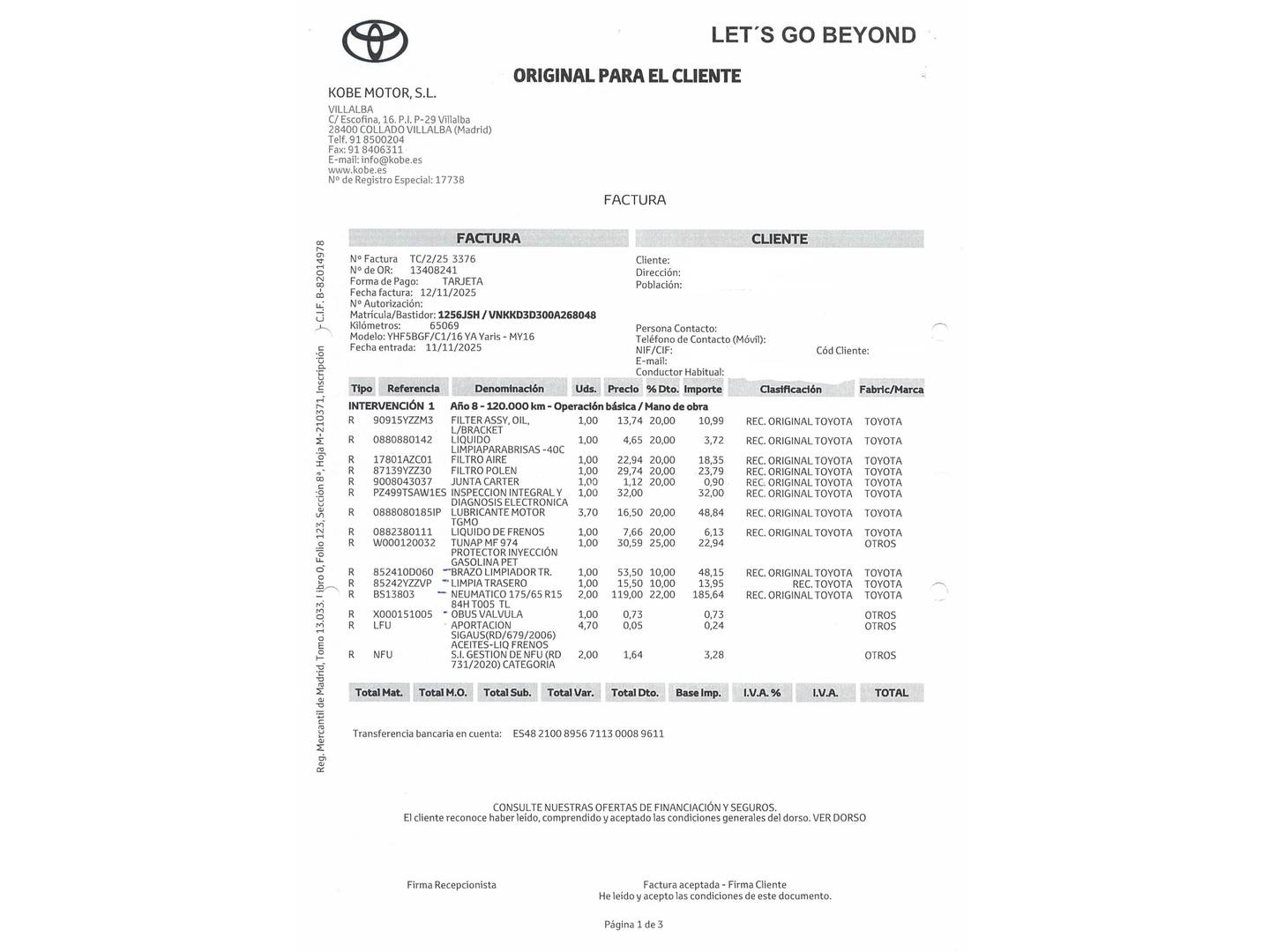 Foto del mantenimiento del Toyota Yaris Toyota Yaris 1.5 Hybrid Active (100 CV)