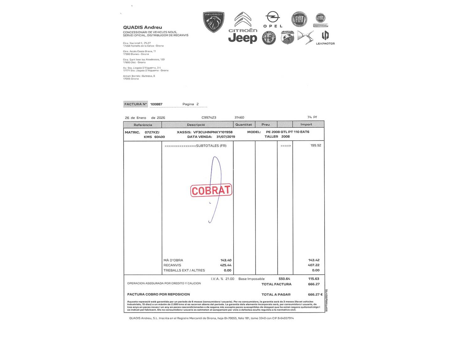 Foto del mantenimiento del Peugeot 2008 Peugeot 2008 PureTech 110 Allure EAT6 (110 CV)
