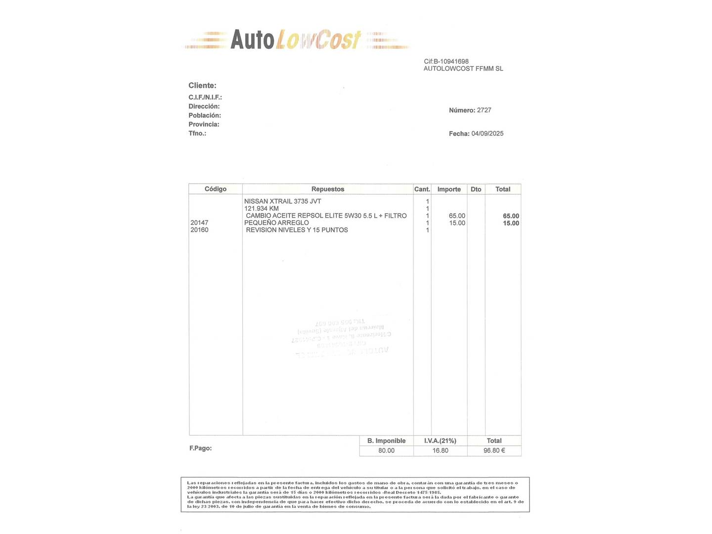 Foto del mantenimiento del Nissan X-TRAIL Nissan X-Trail dCi 130 N-Connecta (130 CV)