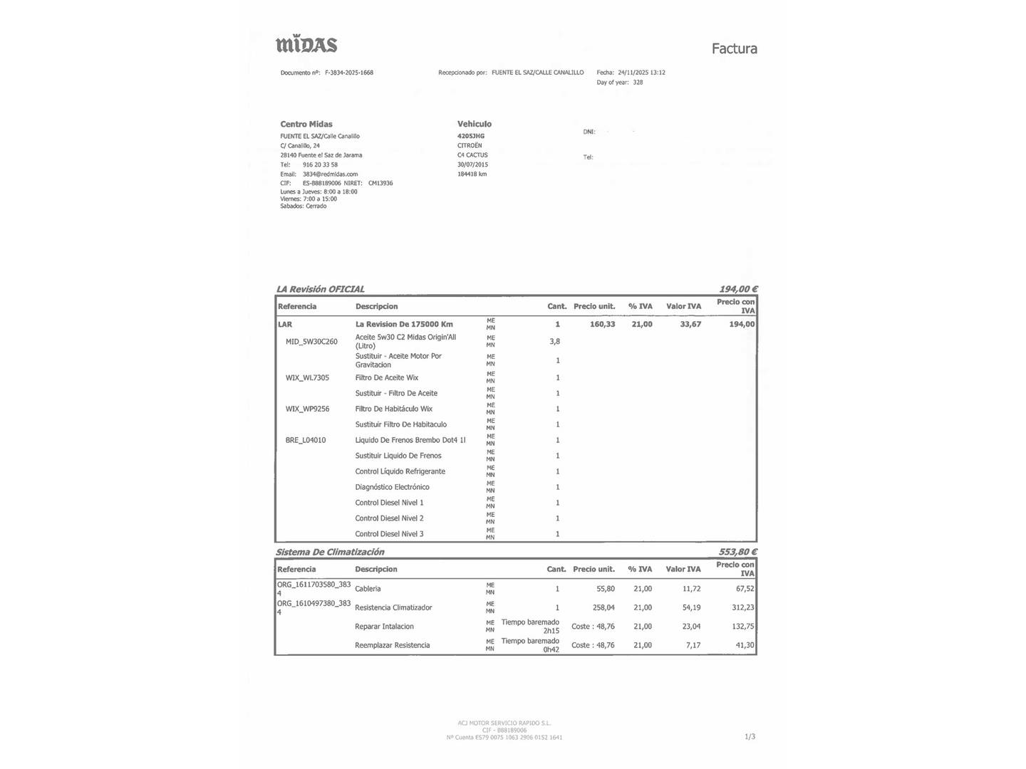 Foto del mantenimiento del Citroën C4 Cactus Citroen C4 Cactus BlueHDi 100 Shine Edition ETG6 (100 CV)