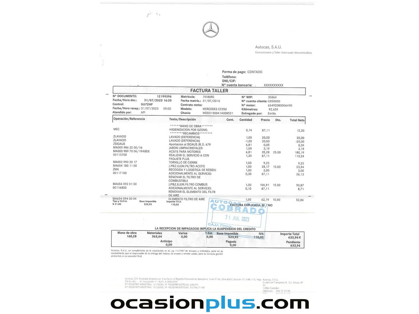 Foto del mantenimiento del Mercedes Clase E Mercedes Clase E E 220 d (194 CV)