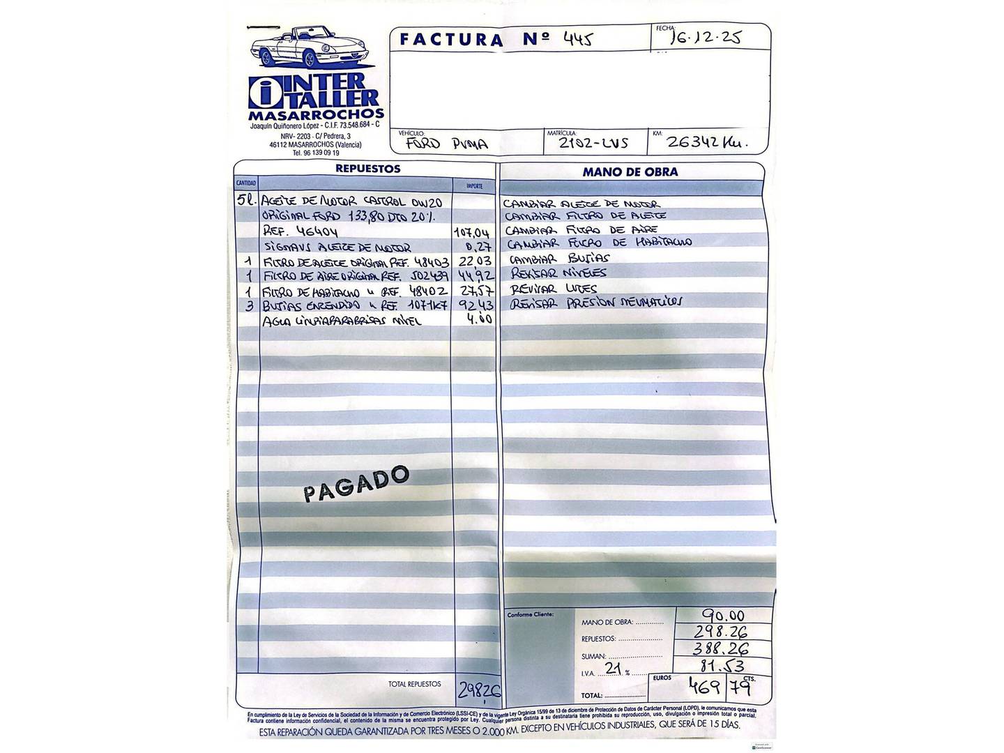 Foto del mantenimiento del Ford Puma Ford Puma 1.0 EcoBoost MHEV Titanium Design (125 CV)