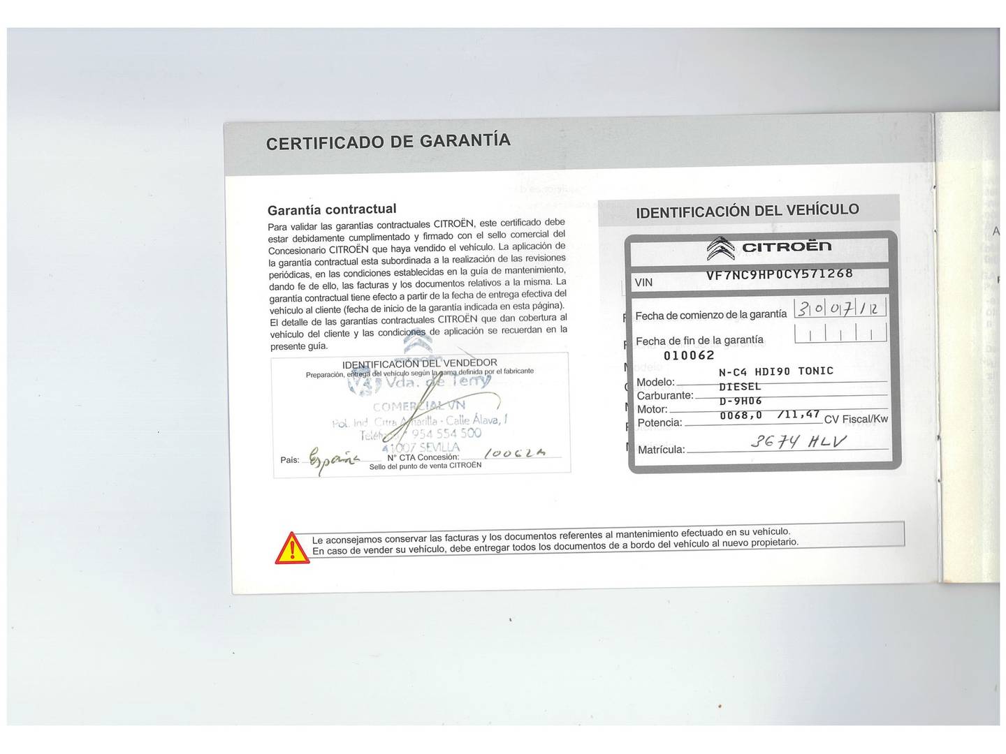 Foto del mantenimiento del Citroën C4 Citroën C4 1.6 HDI Tonic  (92 CV)