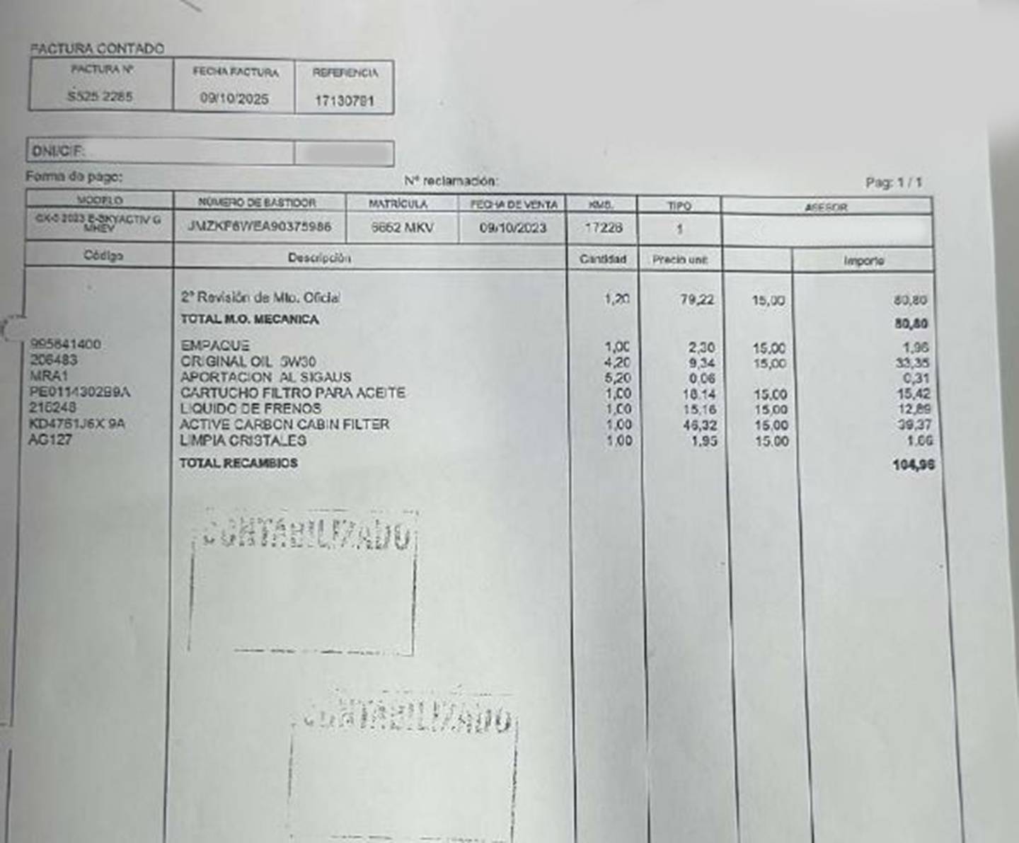 Foto del mantenimiento del Mazda CX-5 Mazda CX-5 2.0 e-Sky G MHEV Homura AT (165 CV)