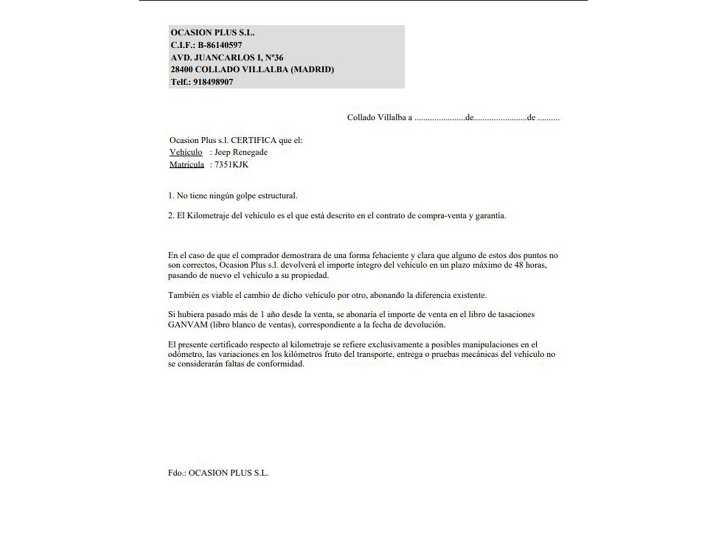 Foto del certificado del Jeep Renegade Jeep Renegade 1.6 Multijet Sport 4x2 (120 CV)