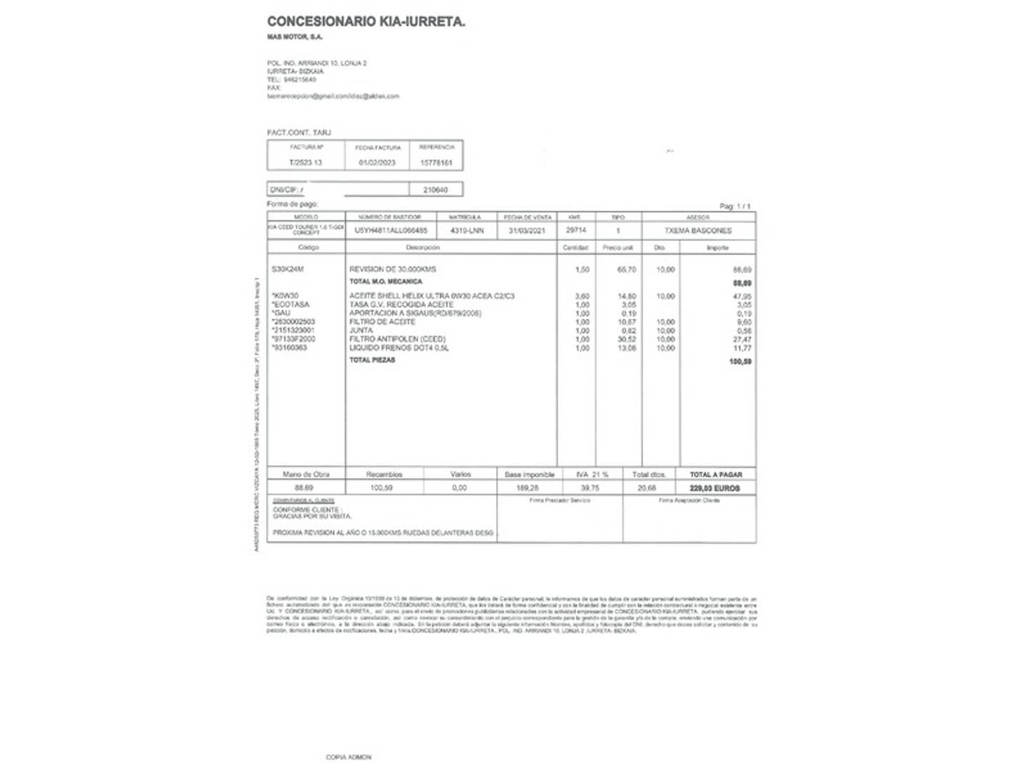Foto del mantenimiento del KIA Ceed Tourer Kia Ceed Tourer 1.0 T-GDi Concept (120 CV)
