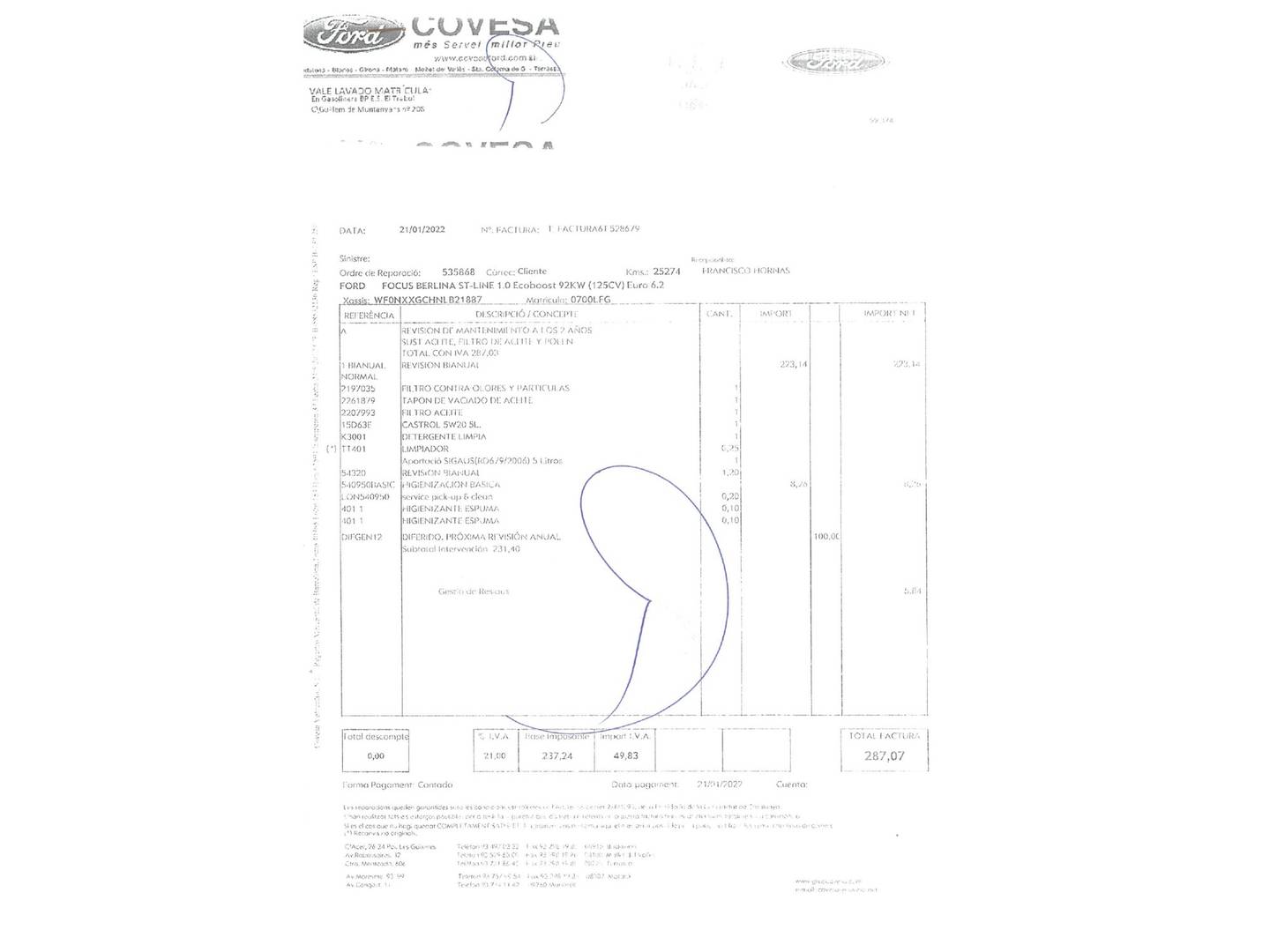Foto del mantenimiento del Ford Focus Ford Focus 1.0 Ecoboost S&S ST-Line (125 CV)