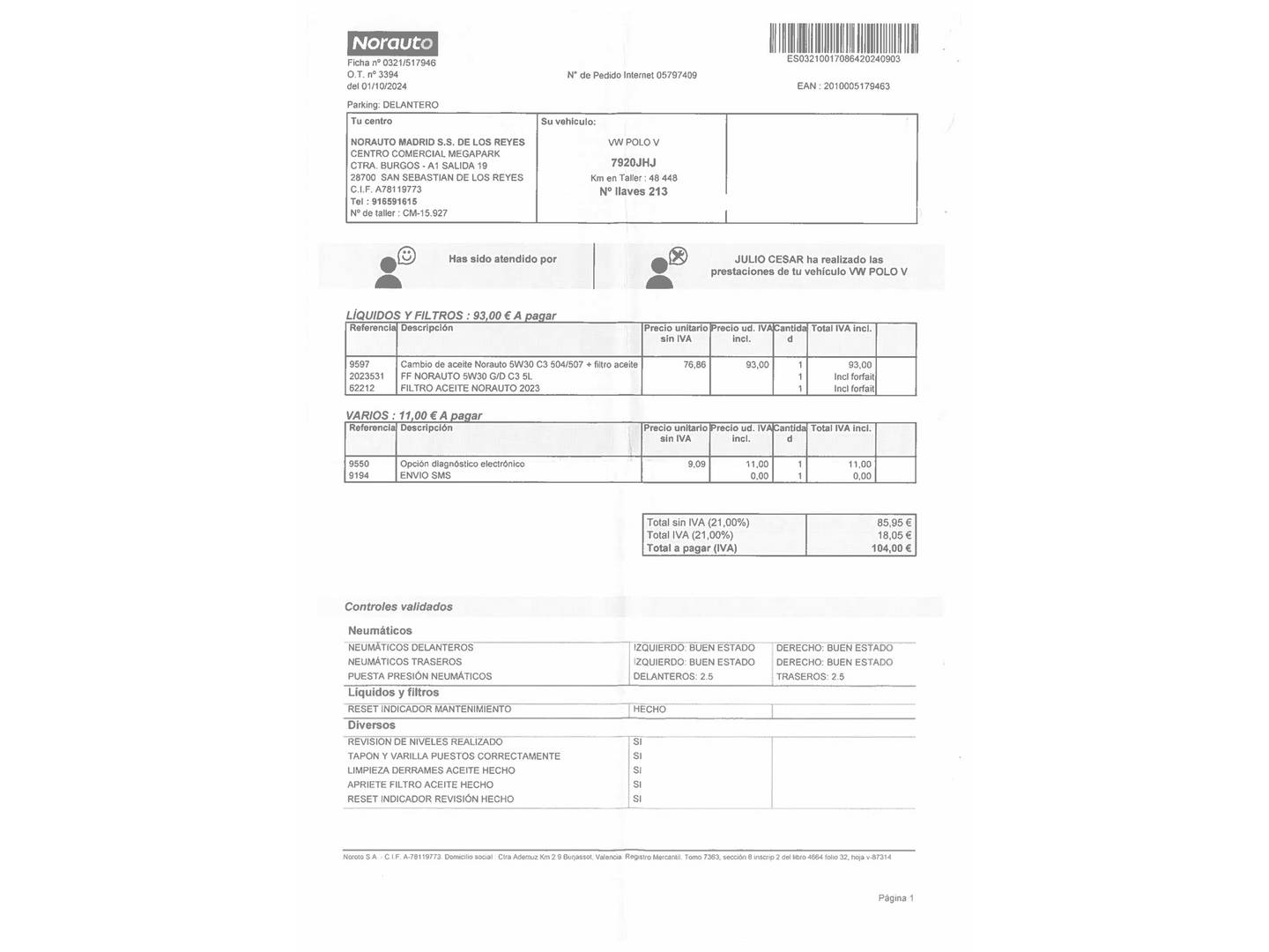 Foto del mantenimiento del Volkswagen Polo Volkswagen Polo Advance 1.2 TSI BMT (90 CV) DSG