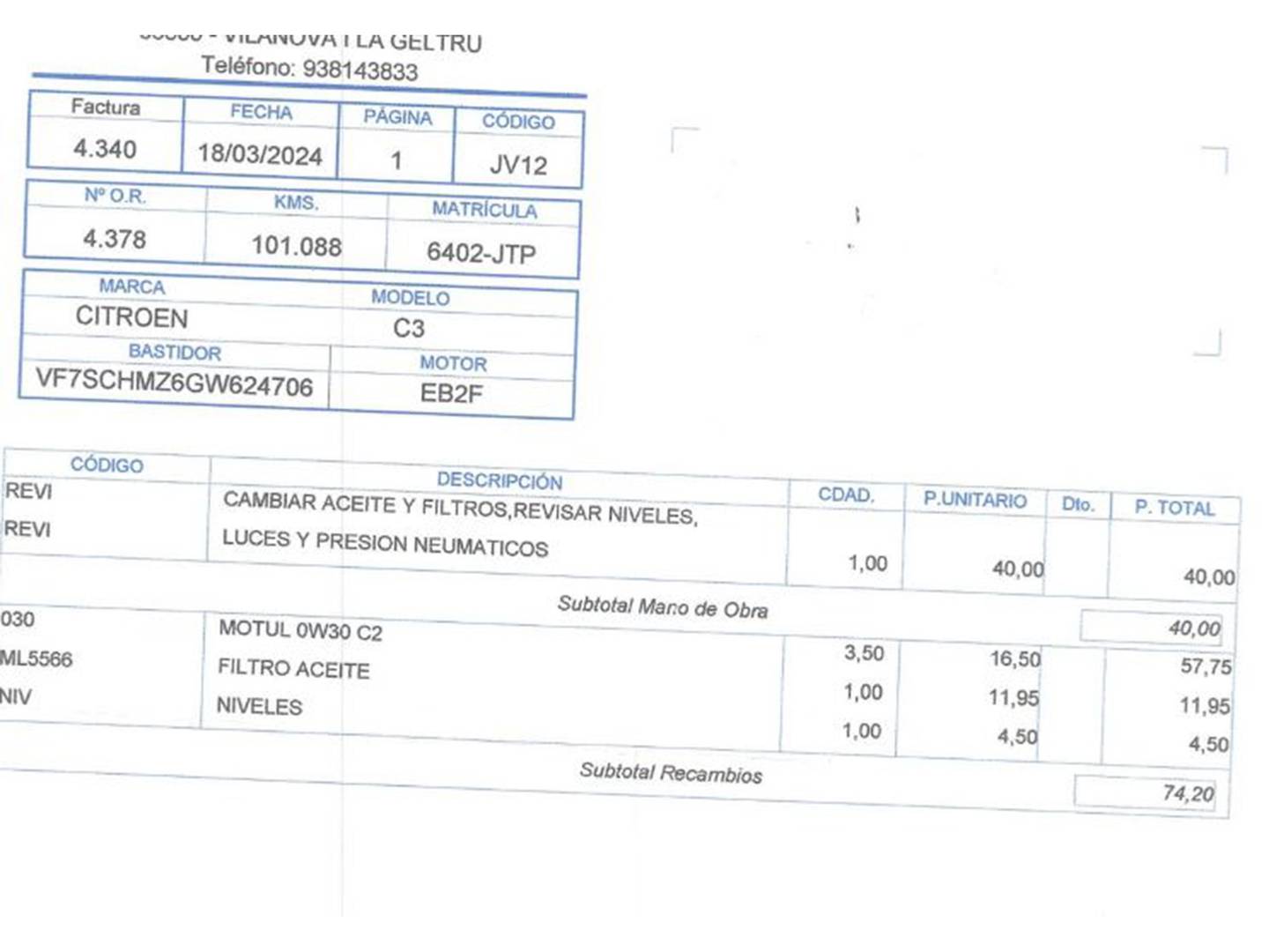 Foto del mantenimiento del Citroën C3 Citroen C3 PureTech 82 Live Edition (82 CV)