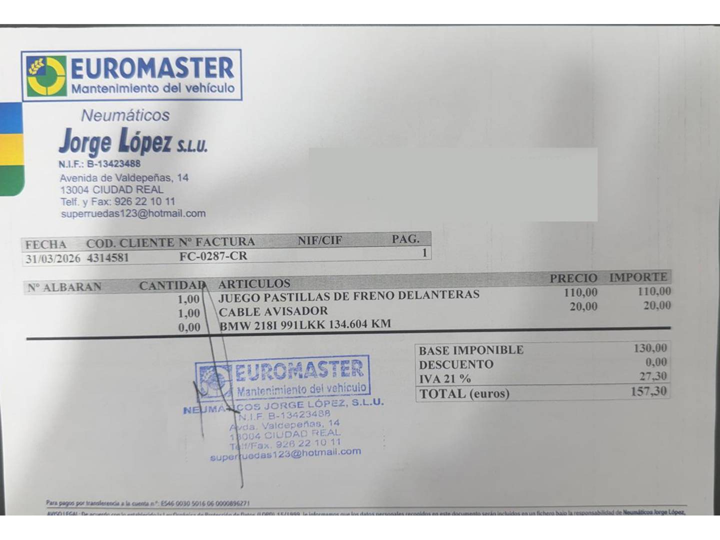 Foto del mantenimiento del BMW Serie 2 BMW Serie 2 218i Gran Coupe (140 CV) Pack M