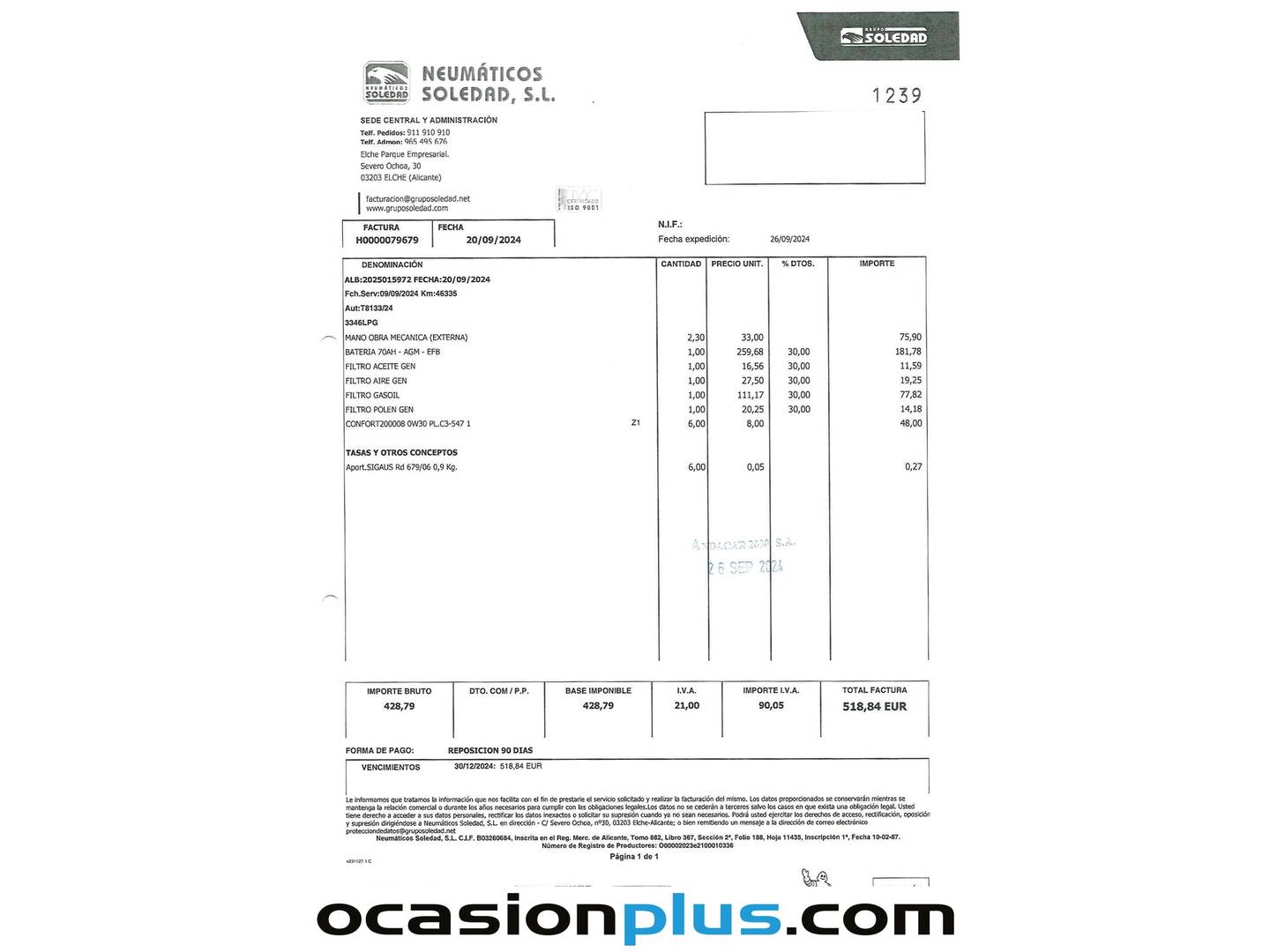 Foto del mantenimiento del Dacia Dokker Dacia Dokker Essential Blue dCi (95 CV)