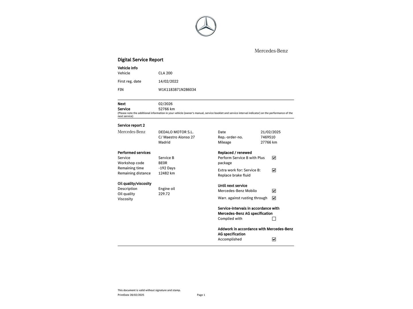 Foto del mantenimiento del Mercedes CLA Mercedes CLA CLA 200 (163 CV) Pack AMG