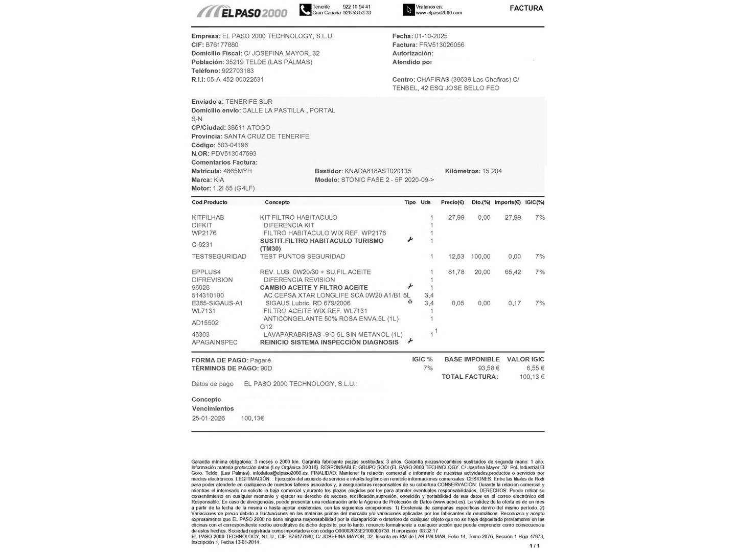 Foto del mantenimiento del KIA Stonic KIA Stonic 1.2 DPi Drive (79 CV)