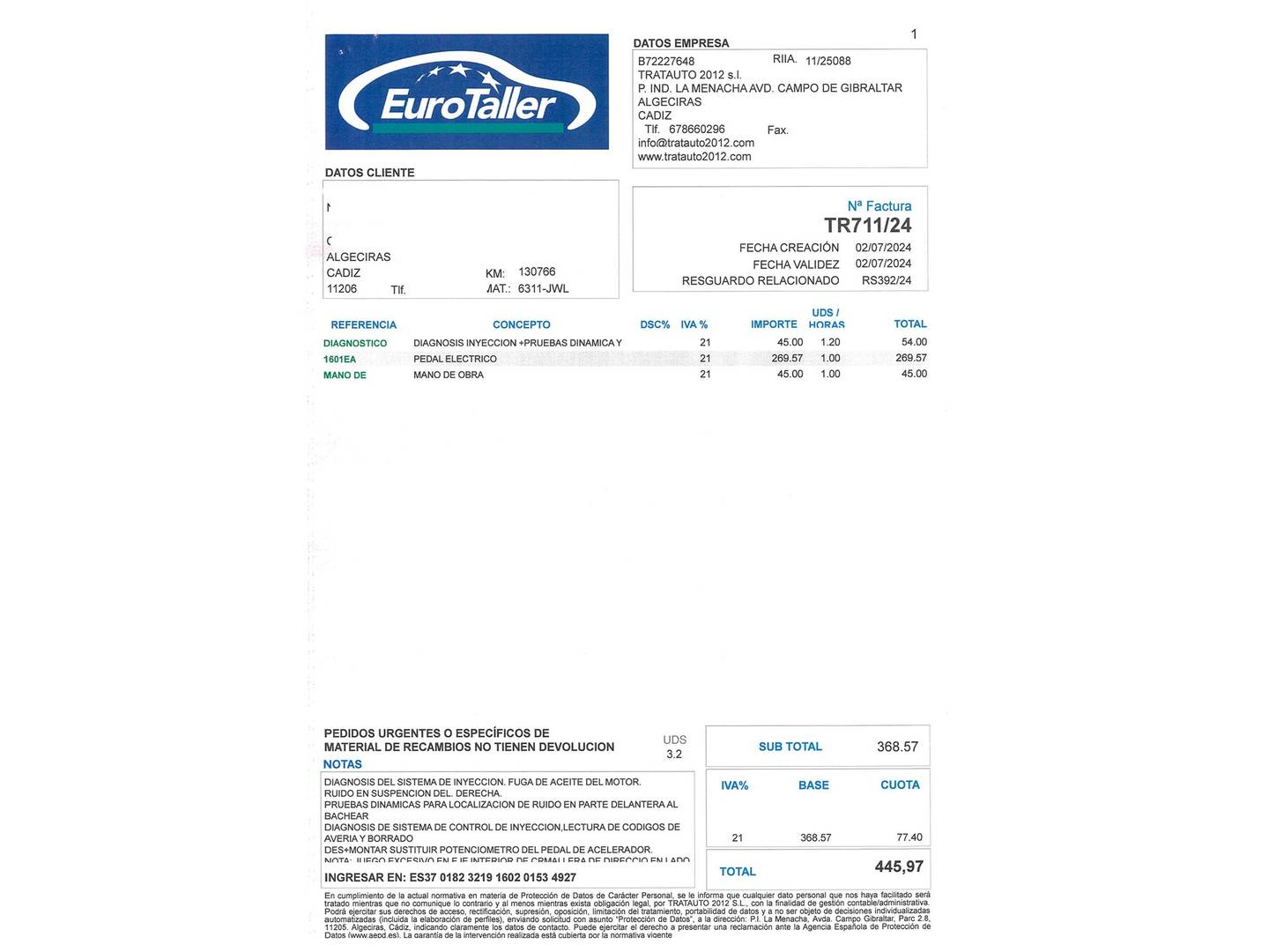 Foto del mantenimiento del Peugeot Partner Peugeot Partner Tepee BlueHDi 100 Access (100 CV)
