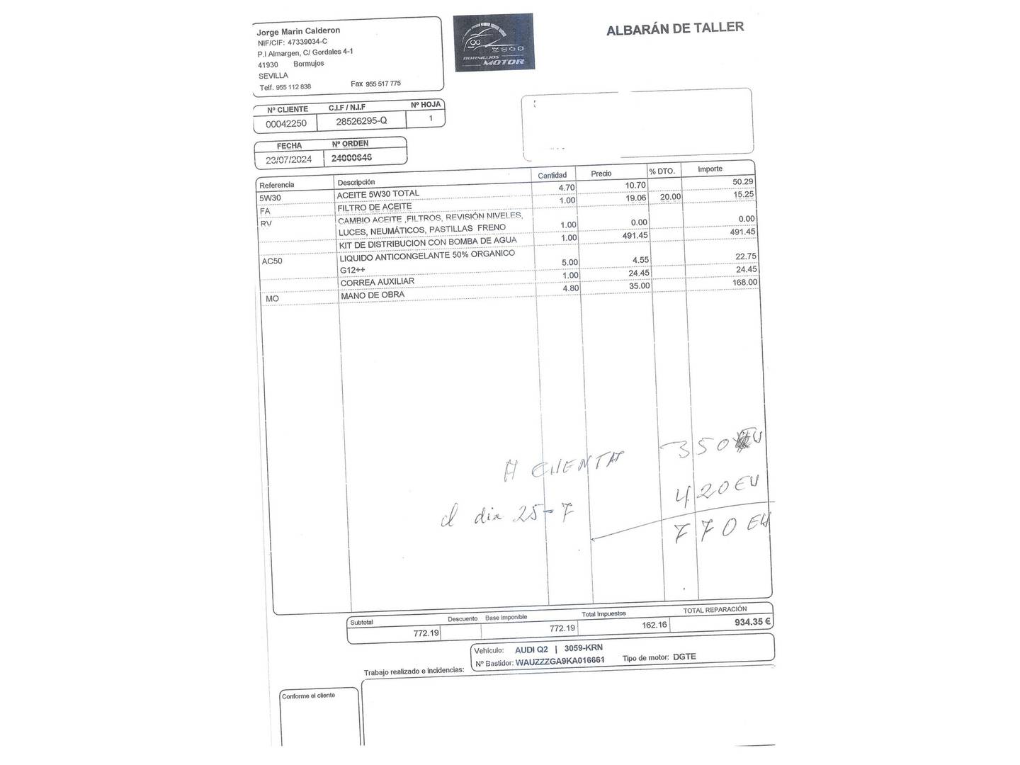 Foto del mantenimiento del Audi Q2 Audi Q2 Advanced 30 TDI (116 CV)