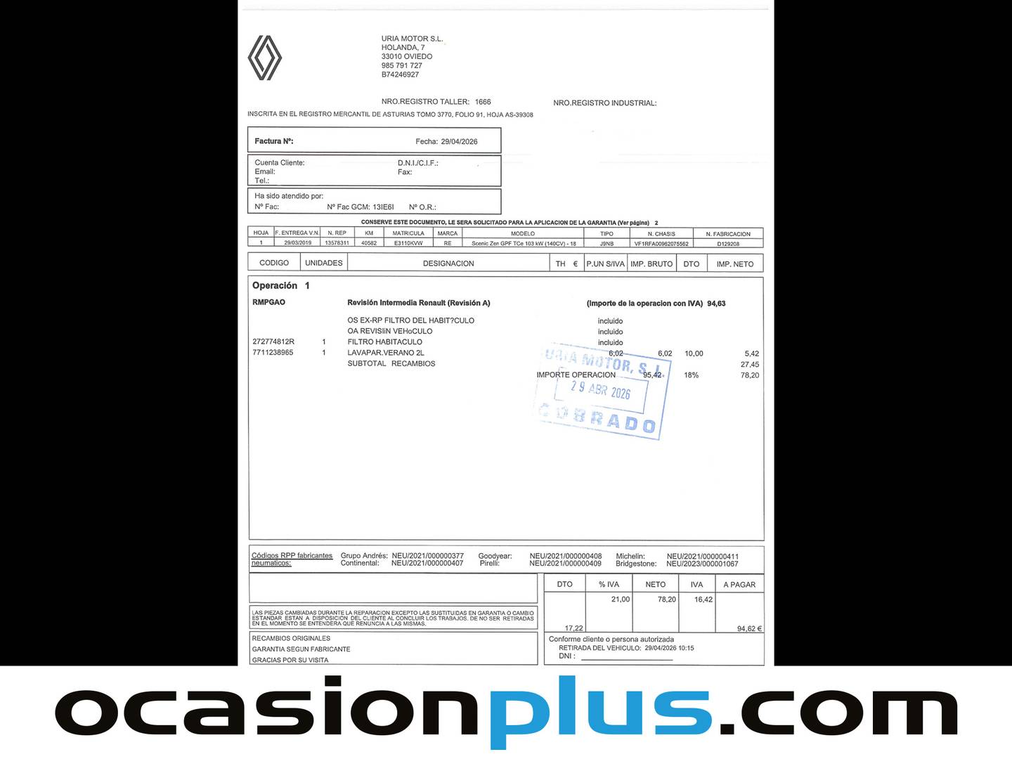 Foto del mantenimiento del Renault Scénic Renault Scenic Zen TCe (140 CV) GPF