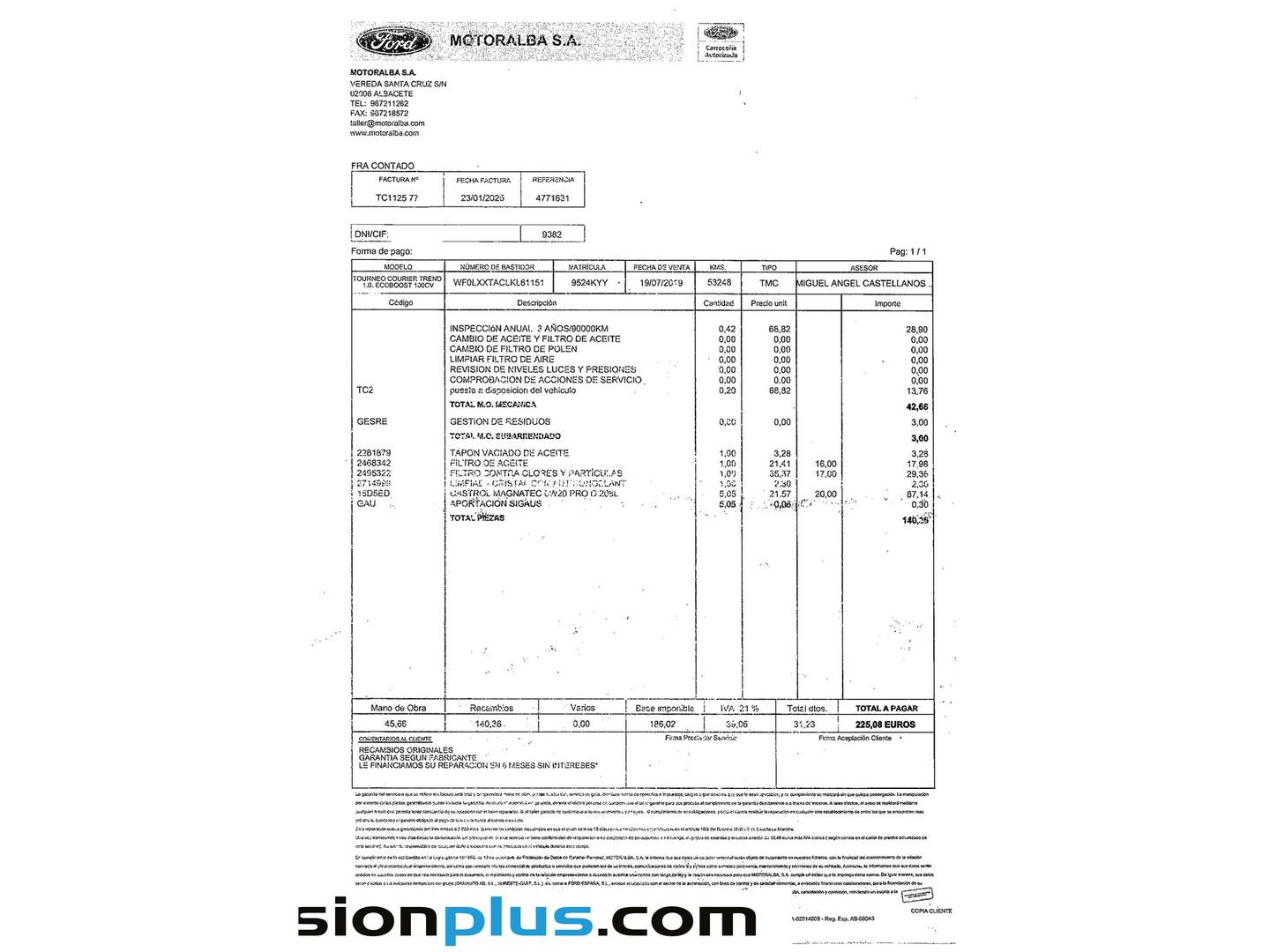 Foto del mantenimiento del Ford Tourneo Courier Ford Tourneo Courier 1.0 EcoBoost Trend (100 CV)