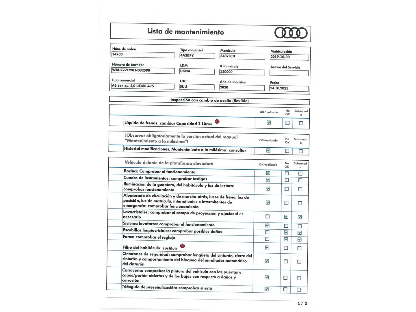 Foto del mantenimiento del Audi A6 Audi A6 Sport 45 TFSI ultra quattro (245 CV) S tronic Pack S-Line