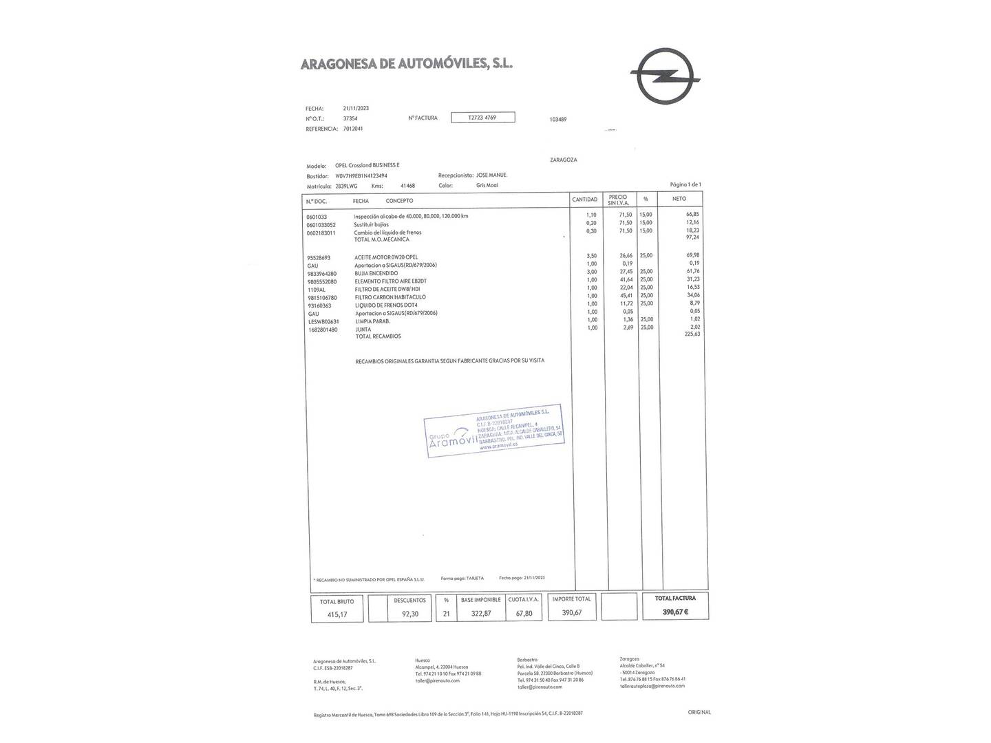 Foto del mantenimiento del Opel Crossland Opel Crossland 1.2 Business Elegance (130 CV)