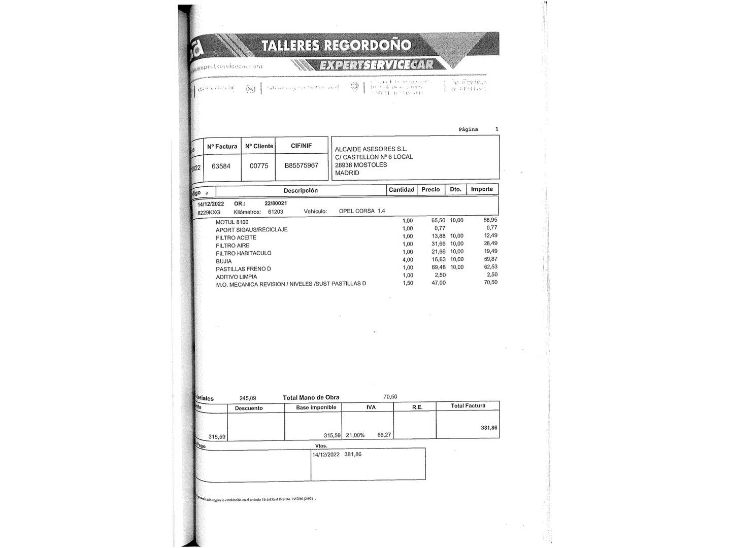 Foto del mantenimiento del Opel Corsa Opel Corsa Corsa 1.4 GLP Design Line (90 CV)