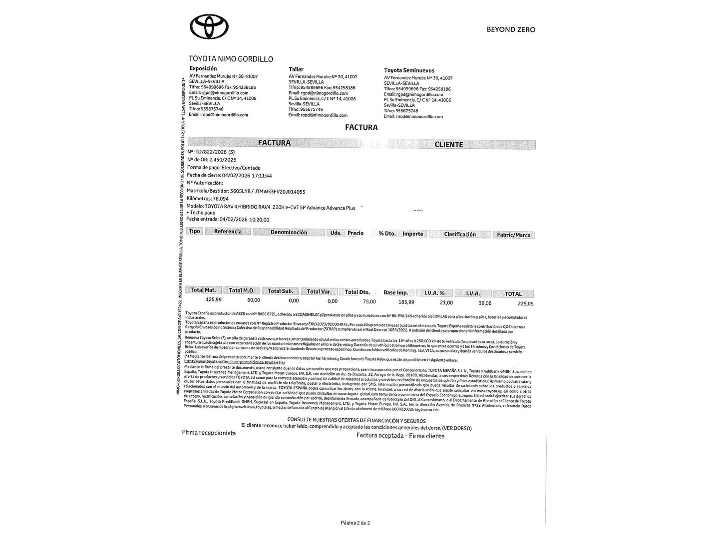 Foto del mantenimiento del Toyota Rav4 Toyota Rav4 2.5l hybrid Advance (218 CV)