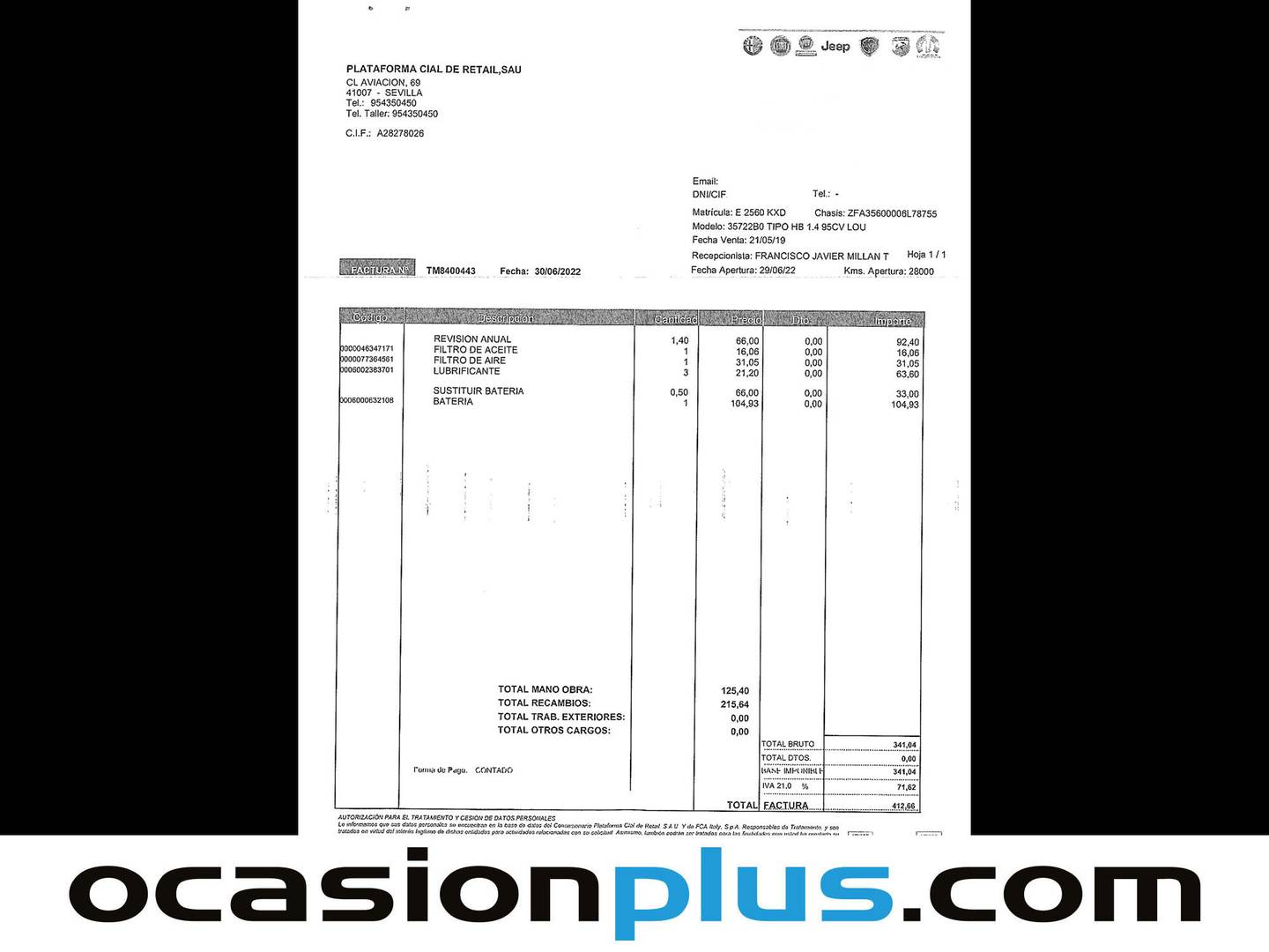 Foto del mantenimiento del Fiat Tipo Fiat Tipo 1.4 Lounge (95 CV)