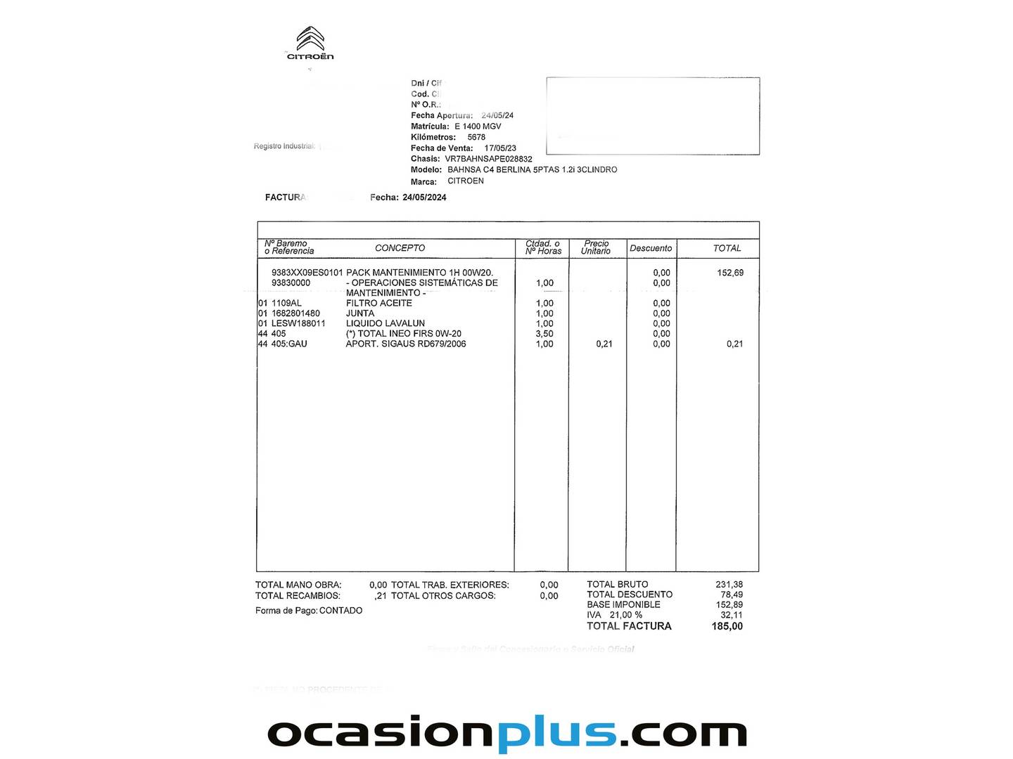 Foto del mantenimiento del Citroën C4 Citroën C4 PureTech 130 S&S 6v Feel Pack (130 CV)
