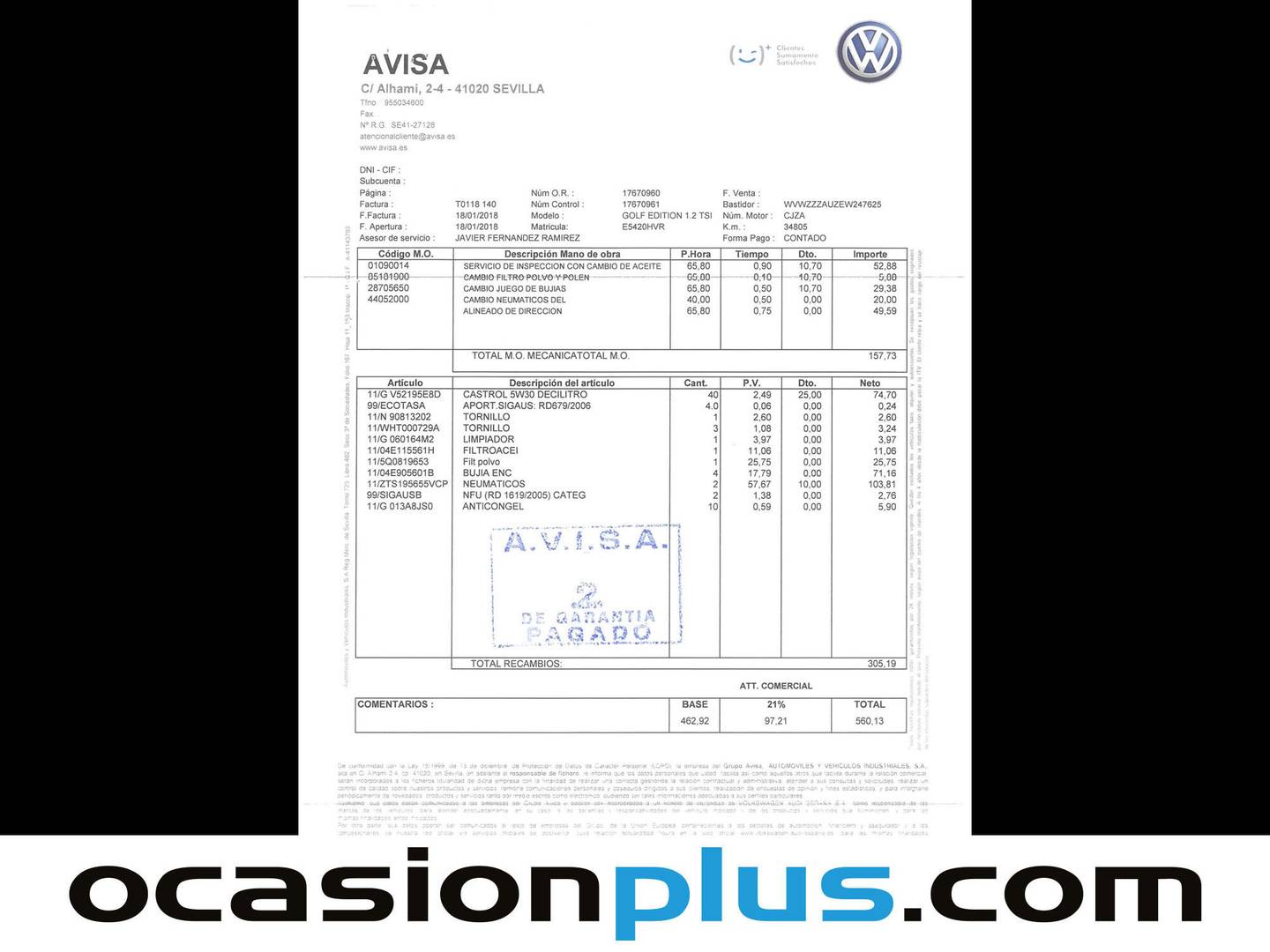 Foto del mantenimiento del Volkswagen Golf Volkswagen Golf Edition 1.2 TSI BMT (105 CV)
