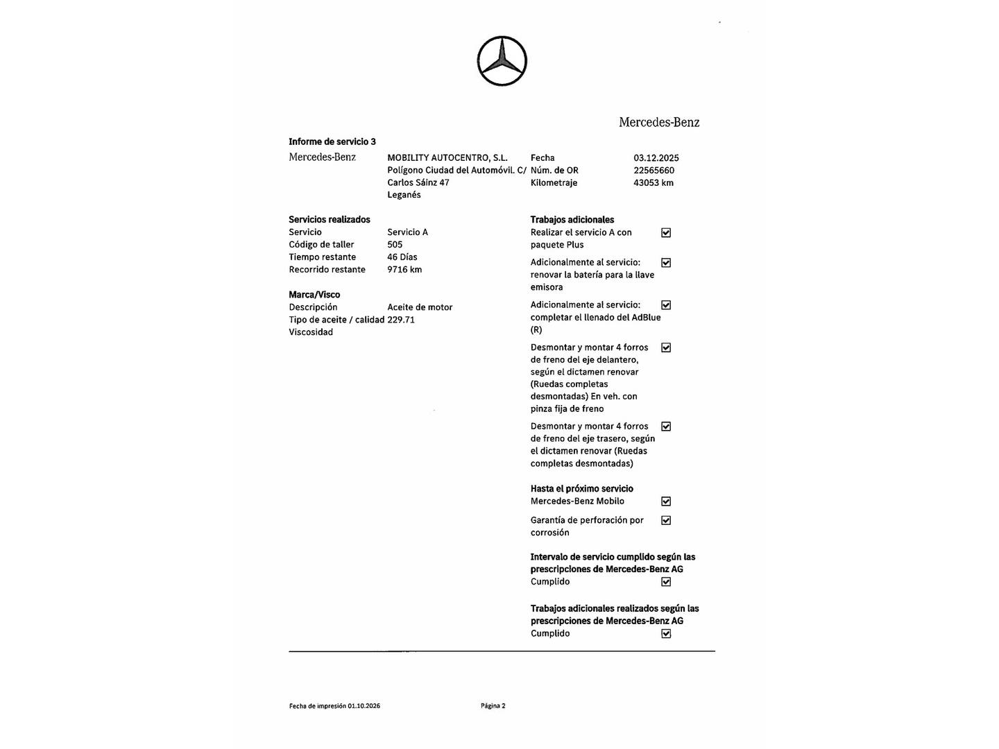 Foto del mantenimiento del Mercedes Clase C Mercedes Clase C 200 d (163 CV) Pack AMG