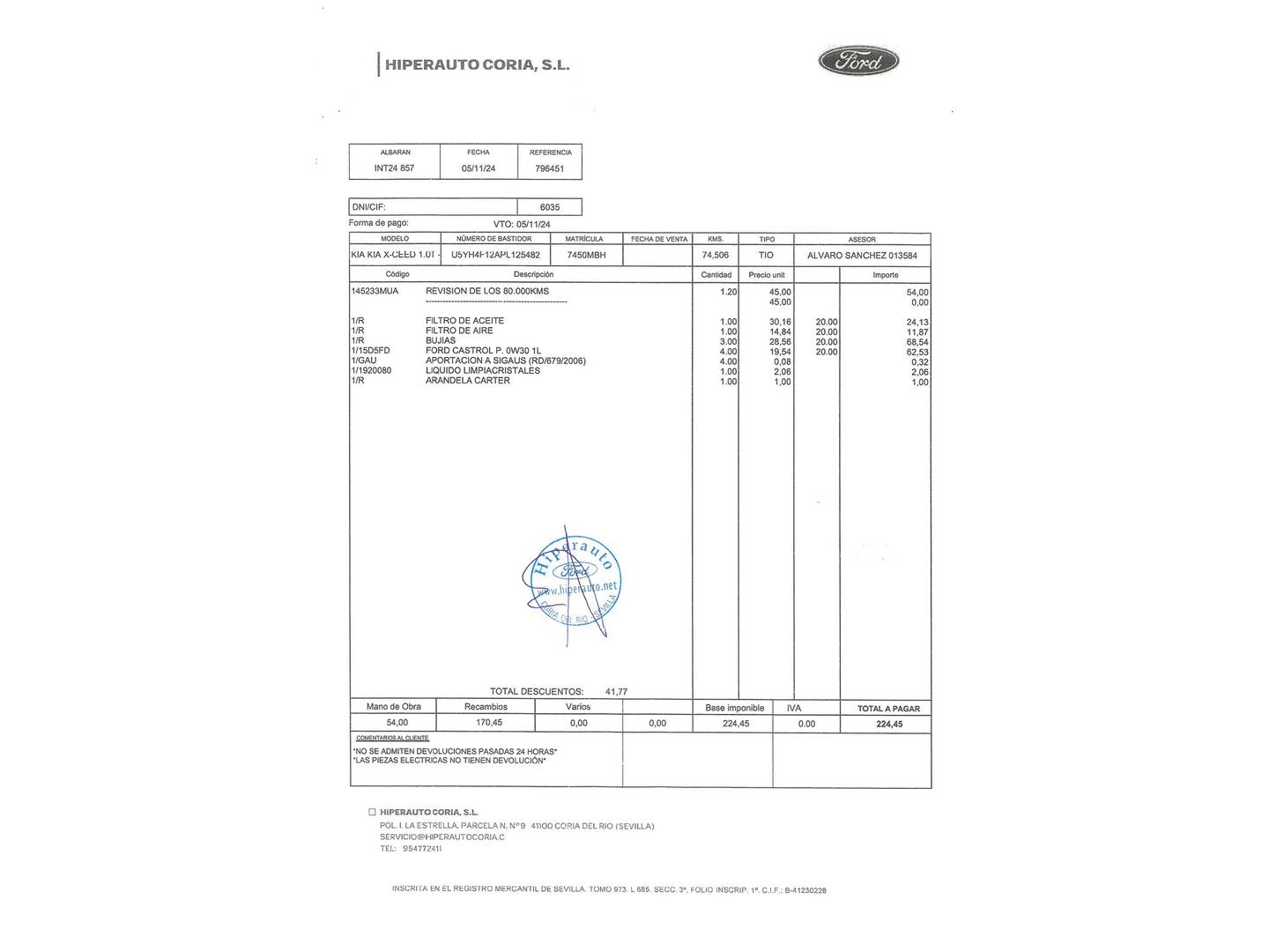 Foto del mantenimiento del KIA XCeed KIA XCeed 1.0 T-GDi Drive (120 CV)