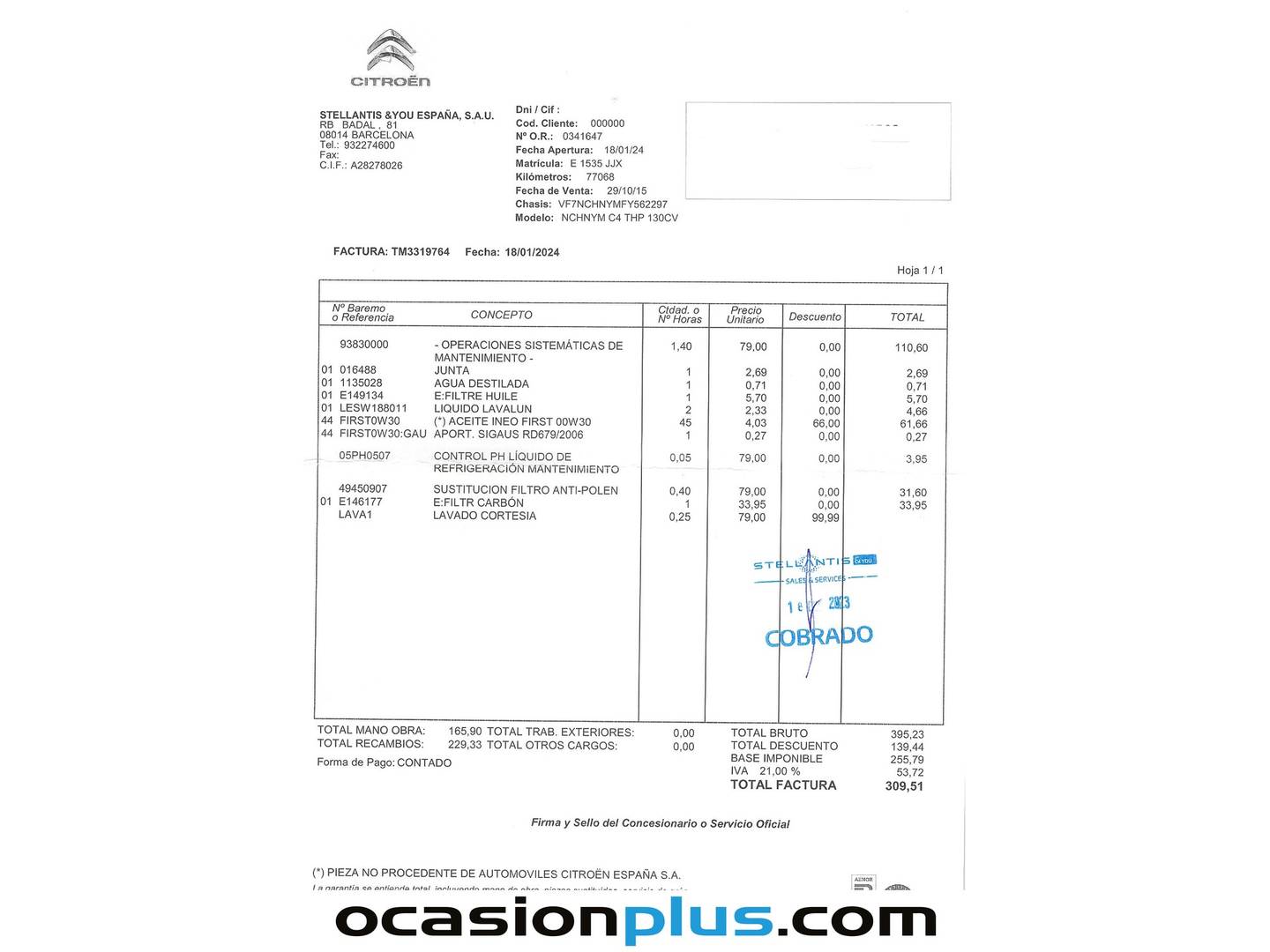 Foto del mantenimiento del Citroën C4 Citroën C4 PureTech 130 S&S Feel Edition (130 CV)