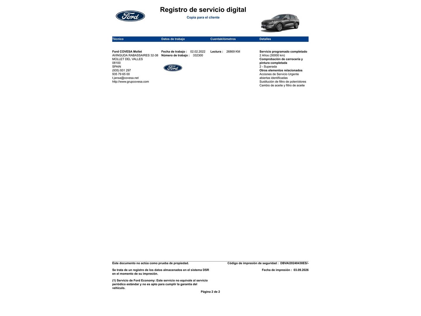 Foto del mantenimiento del Ford Kuga Ford Kuga 2.0 EcoBlue MHEV Titanium (150 CV)