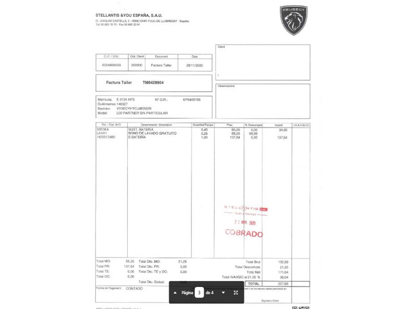 Foto del mantenimiento del Peugeot Rifter Peugeot Rifter BlueHDi 100 Active Standard (100 CV)