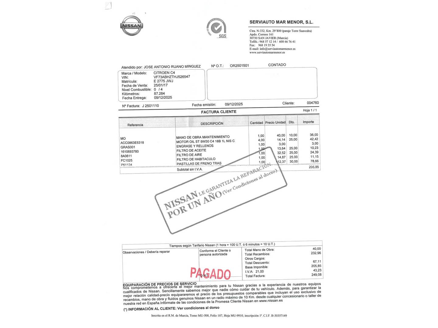 Foto del mantenimiento del Citroën Grand C4 Picasso Citroën Grand C4 Picasso BlueHDi 120 S&S Feel EAT6 (120 CV) 7 Plazas