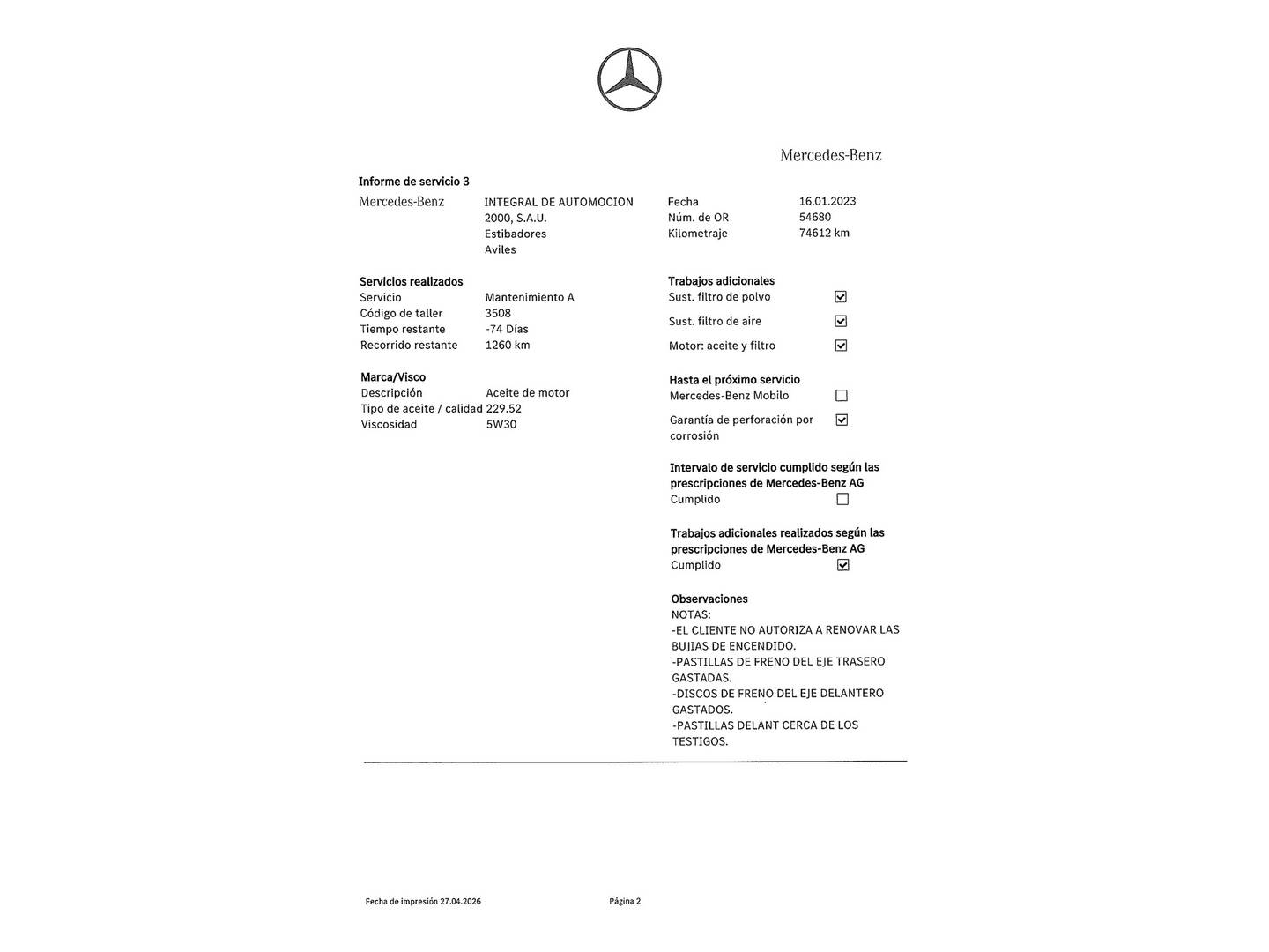 Foto del mantenimiento del Mercedes Clase C Mercedes Clase C Coupe 300 (258 CV) Pack AMG