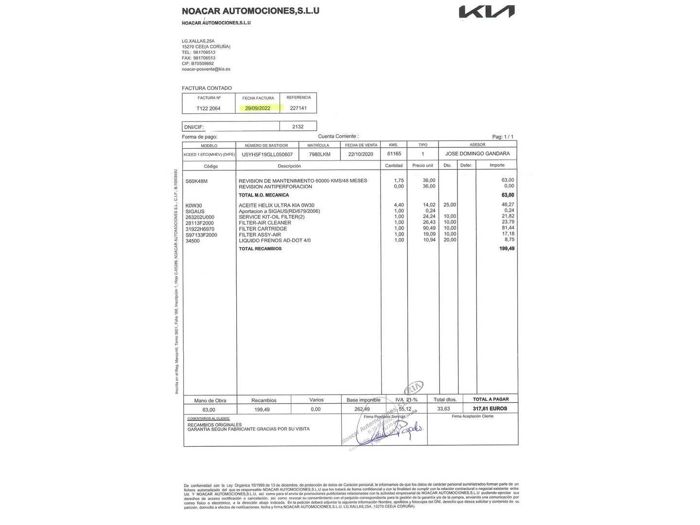Foto del mantenimiento del KIA XCeed KIA XCeed 1.6 MHEV Emotion DCT (136 CV)