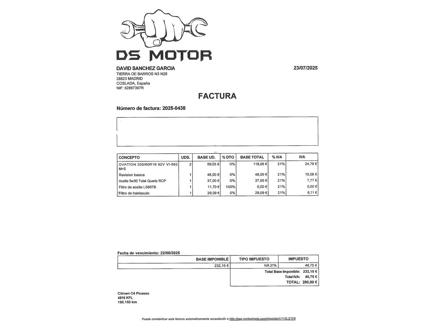 Foto del mantenimiento del Citroën C4 Picasso Citroen C4 Picasso PureTech 110 S&S Live (110 CV)
