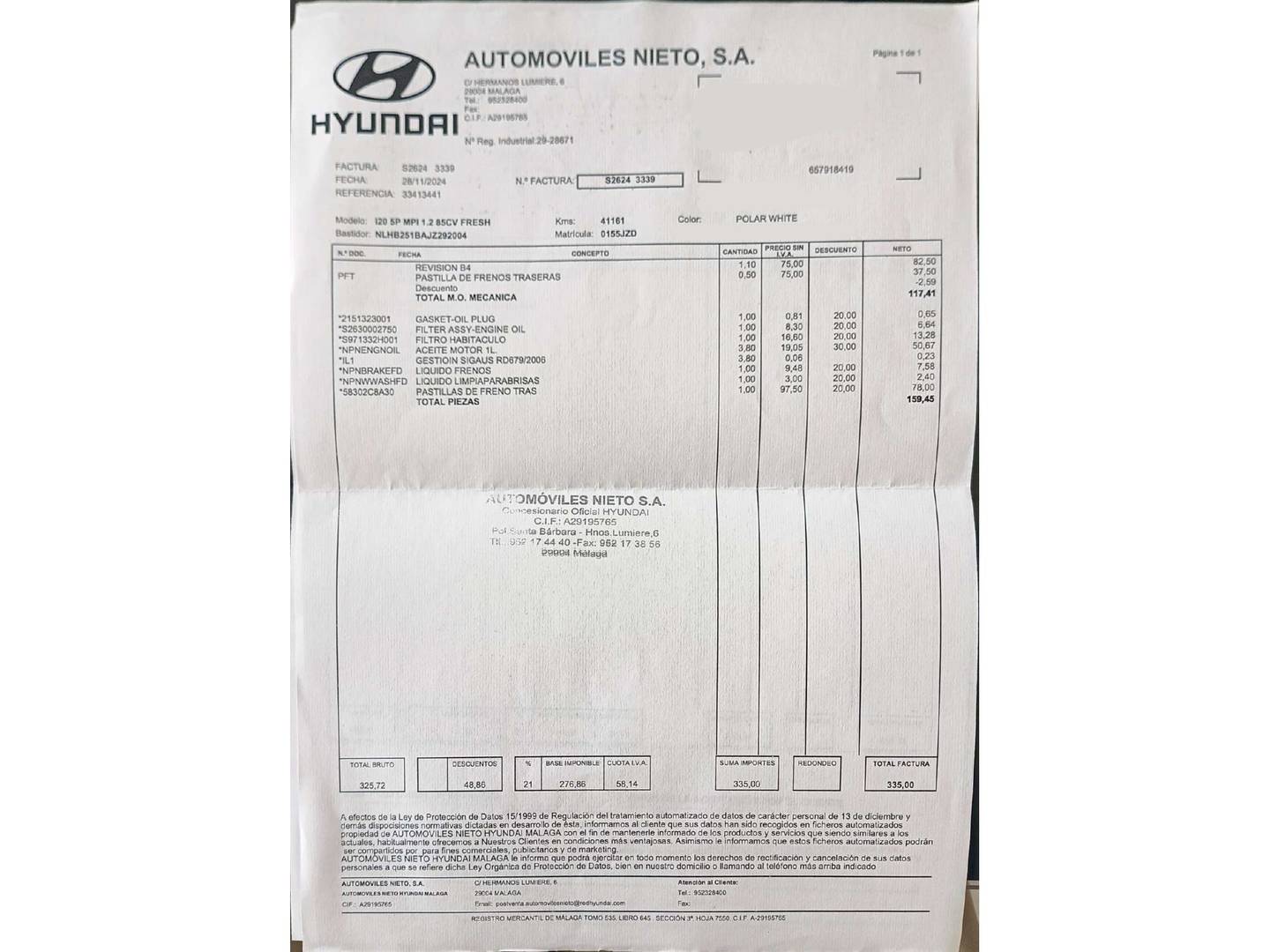 Foto del mantenimiento del Hyundai i20 Hyundai i20 1.2 MPI Fresh (84 CV)