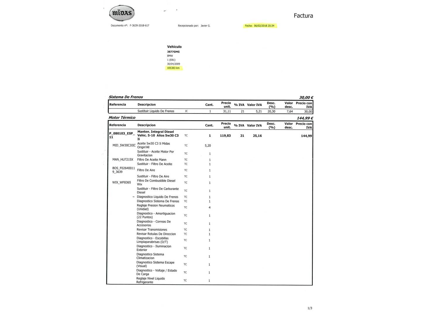 Foto del mantenimiento del BMW Serie 1 BMW Serie 1 116d (115 CV)