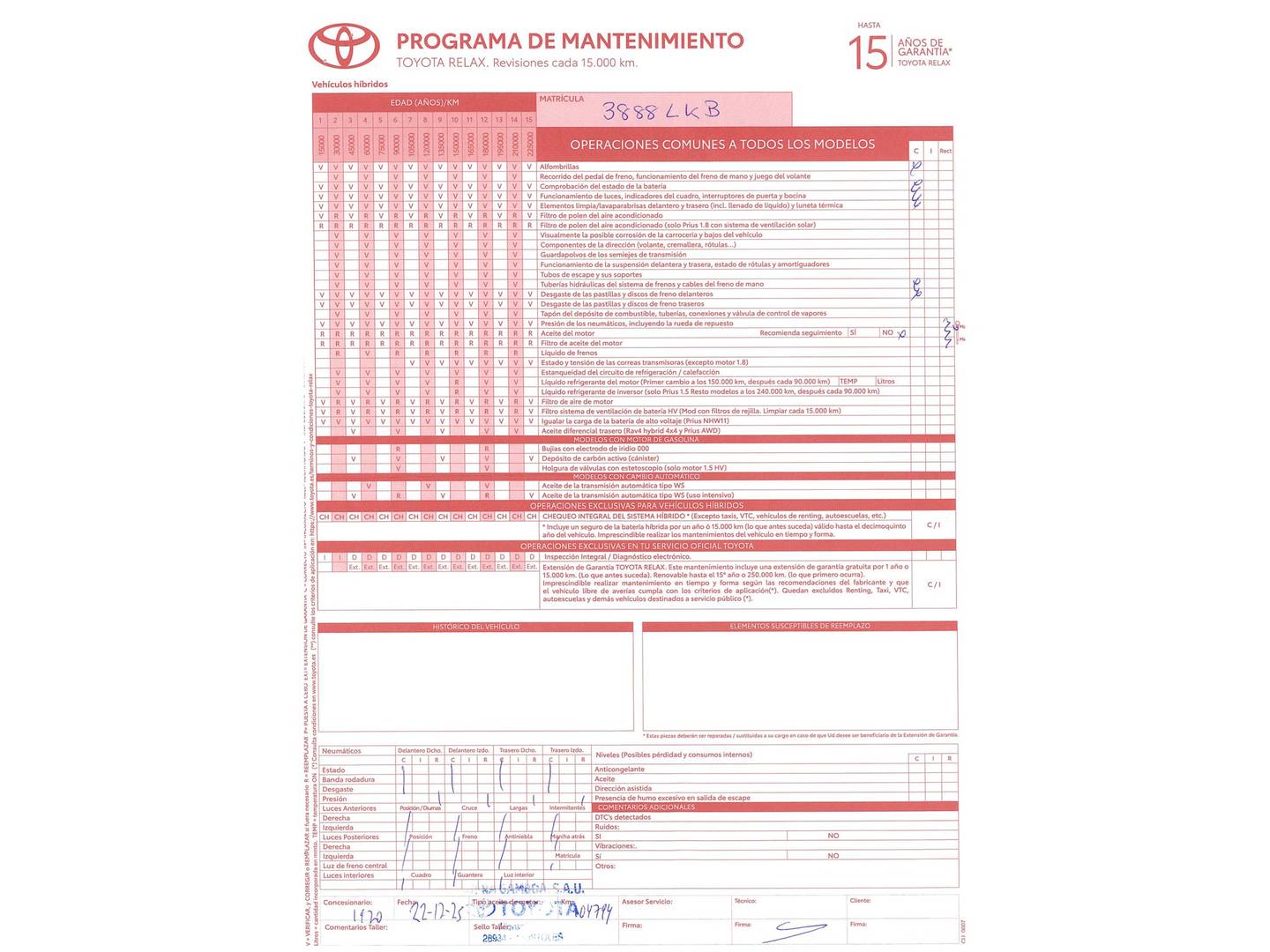 Foto del mantenimiento del Toyota C-HR Toyota C-HR 180H Advance Luxury (184 CV)