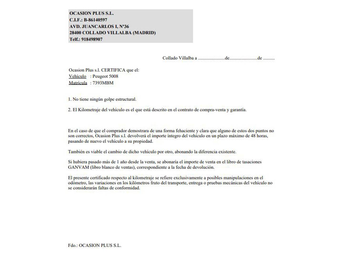 Foto del certificado del Peugeot 5008 Peugeot 5008 BlueHDi 130 S&S Allure 7 Plazas (130 CV)