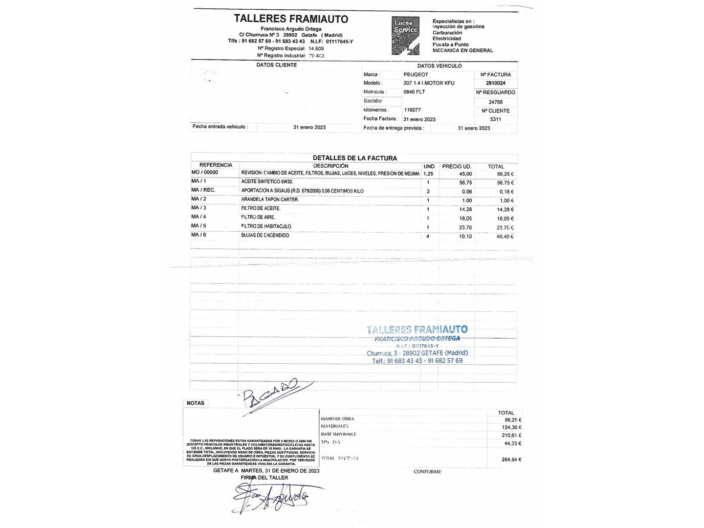Foto del mantenimiento del Peugeot 207 Peugeot 207 1.4 16v X-Line (90 CV)