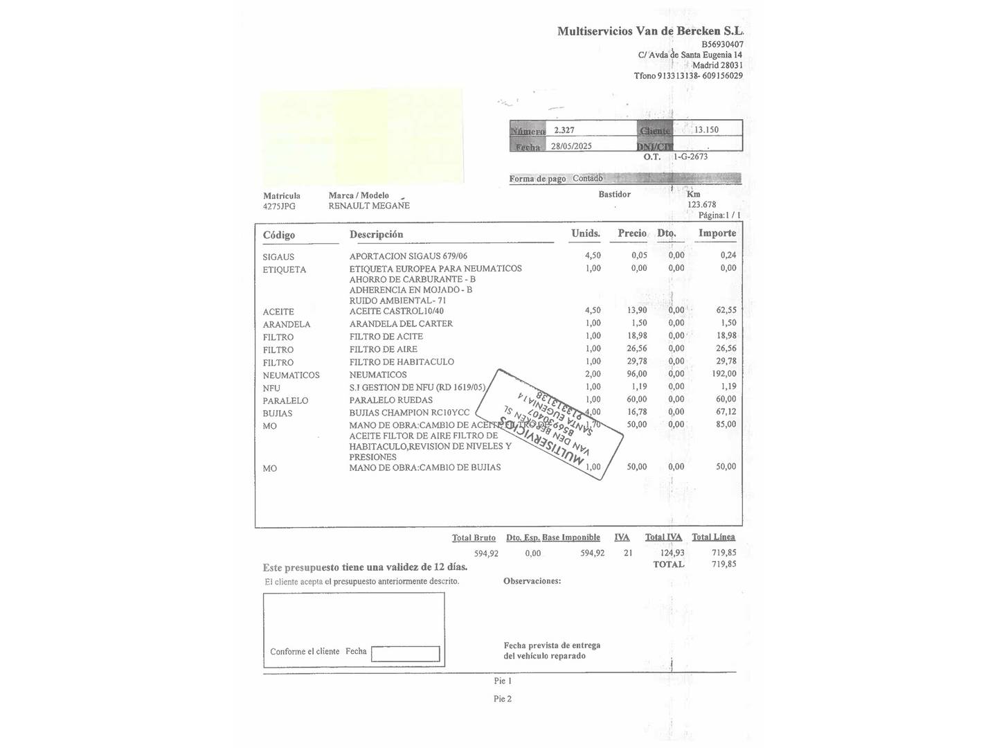 Foto del mantenimiento del Renault Mégane Renault Megane Intens Energy TCe (100 CV)