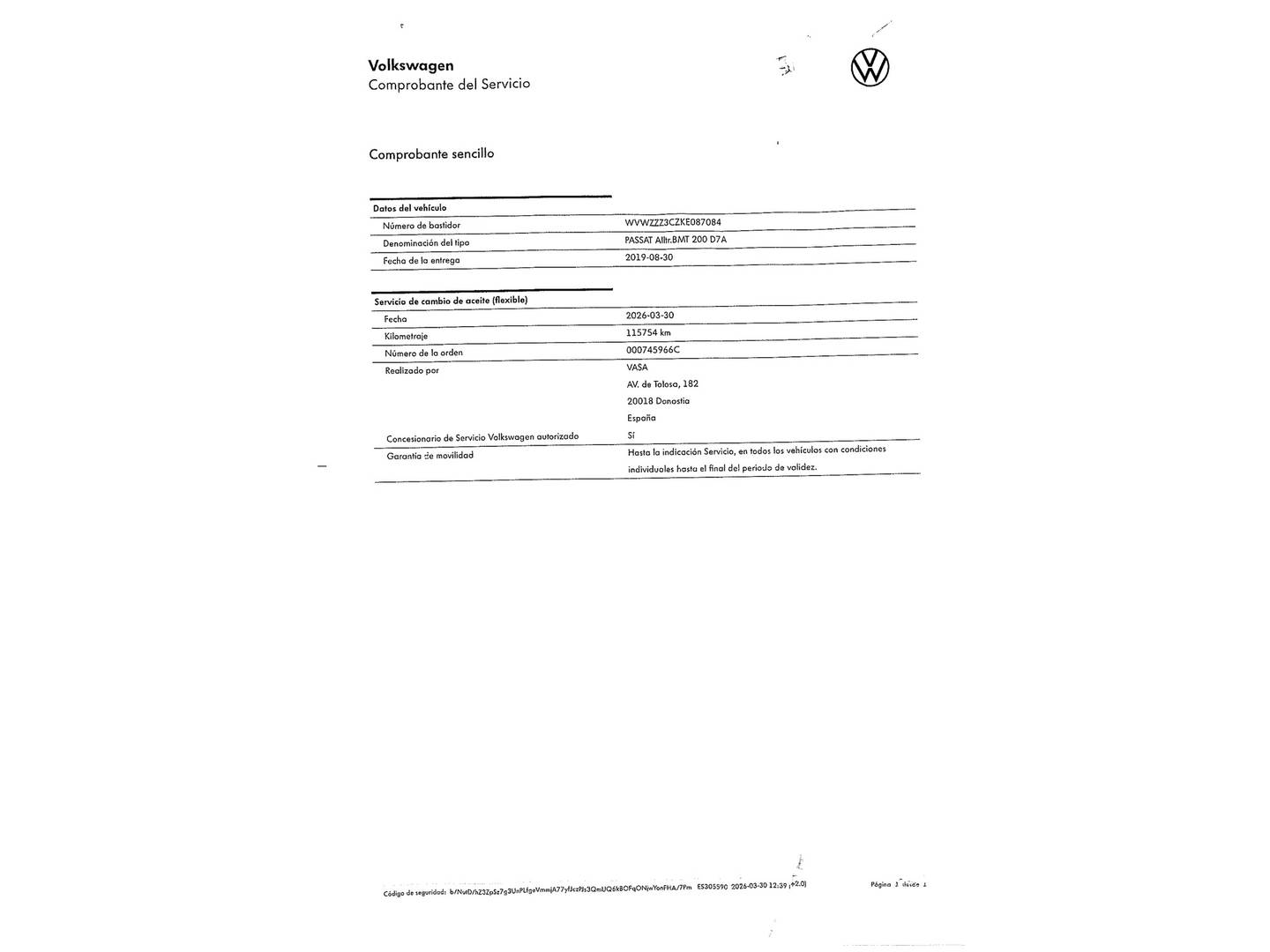 Foto del mantenimiento del Volkswagen Passat Volkswagen Passat Alltrack 2.0 TSI 4Motion (272 CV) DSG