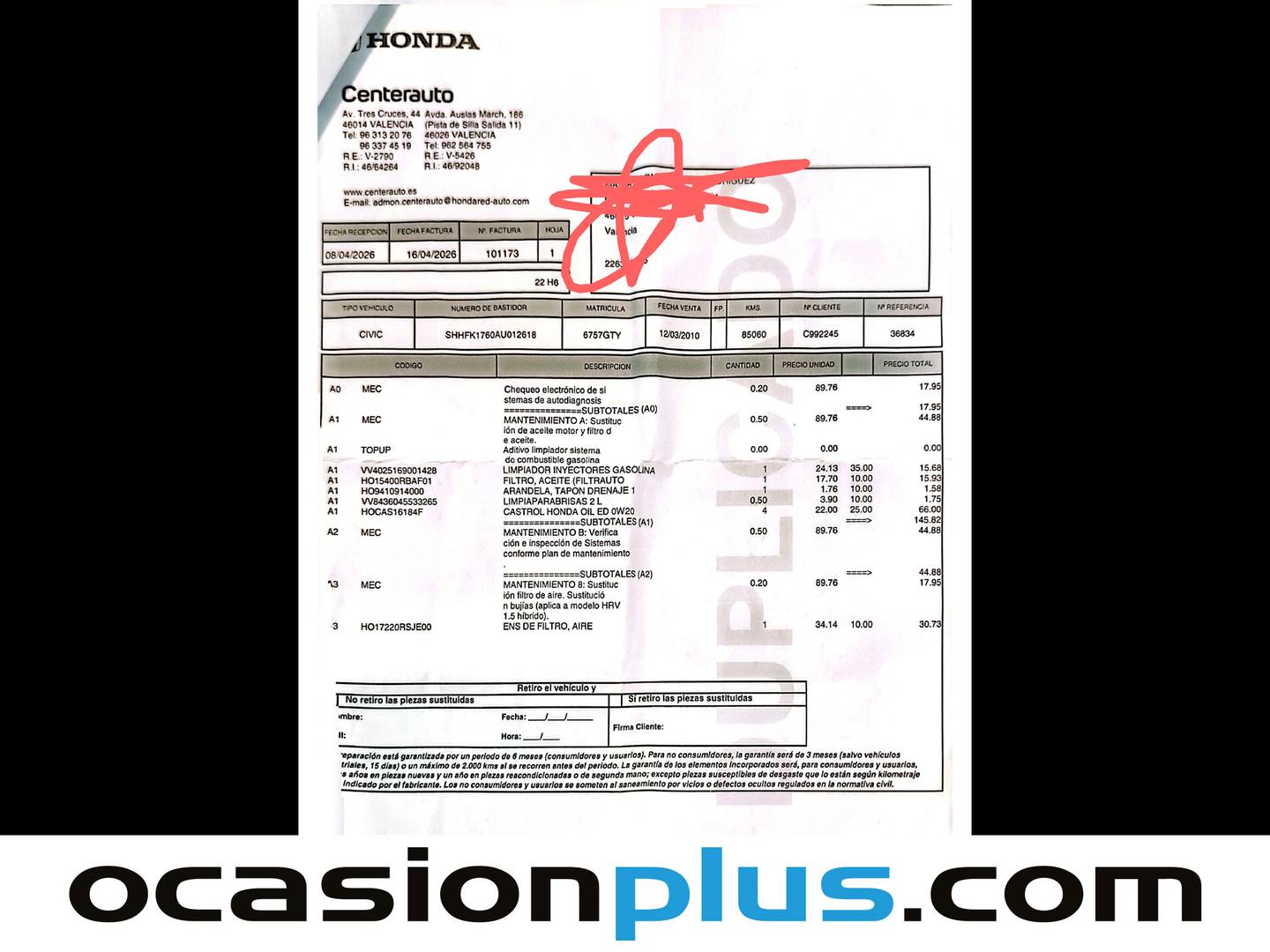 Foto del mantenimiento del Honda Civic Honda Civic 1.4 I-VTEC Comfort (100 CV)